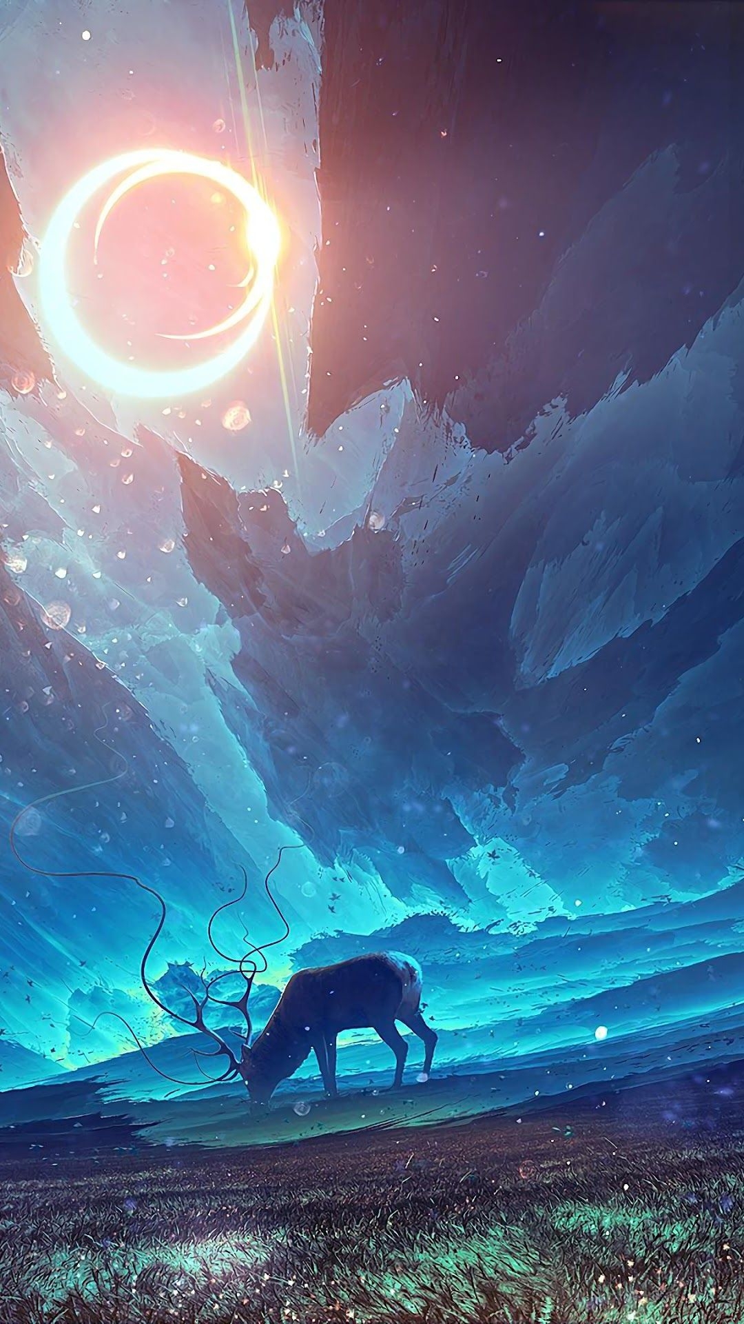 1080x1920 Fantasy Moon Scenery Deer 4K Wallpaper, Phone