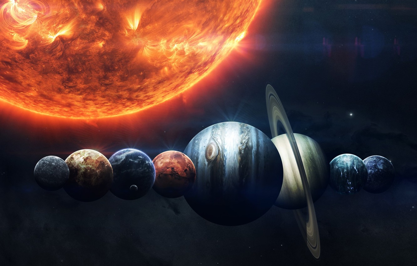 1340x850 Wallpaper The sun, Saturn, The moon, Space, Star, Earth, Planet, Moon, Mars, Jupiter, Neptune, Mercury, Venus, Planets, Saturn, Space image for desktop, section космос, Desktop