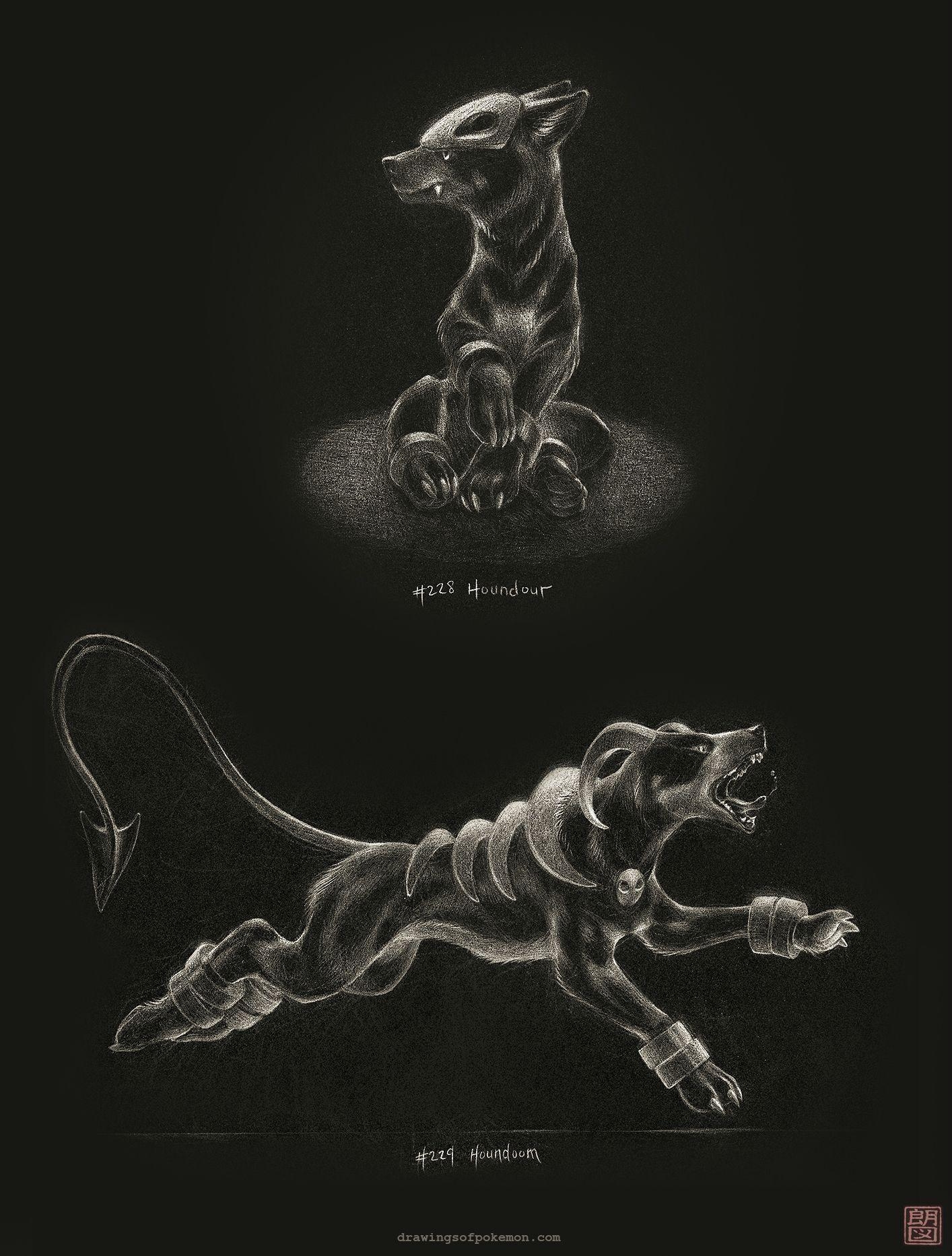 1420x1870 Drawings I Made Of Houndour And Houndoom With White Pencil. X Post, Phone