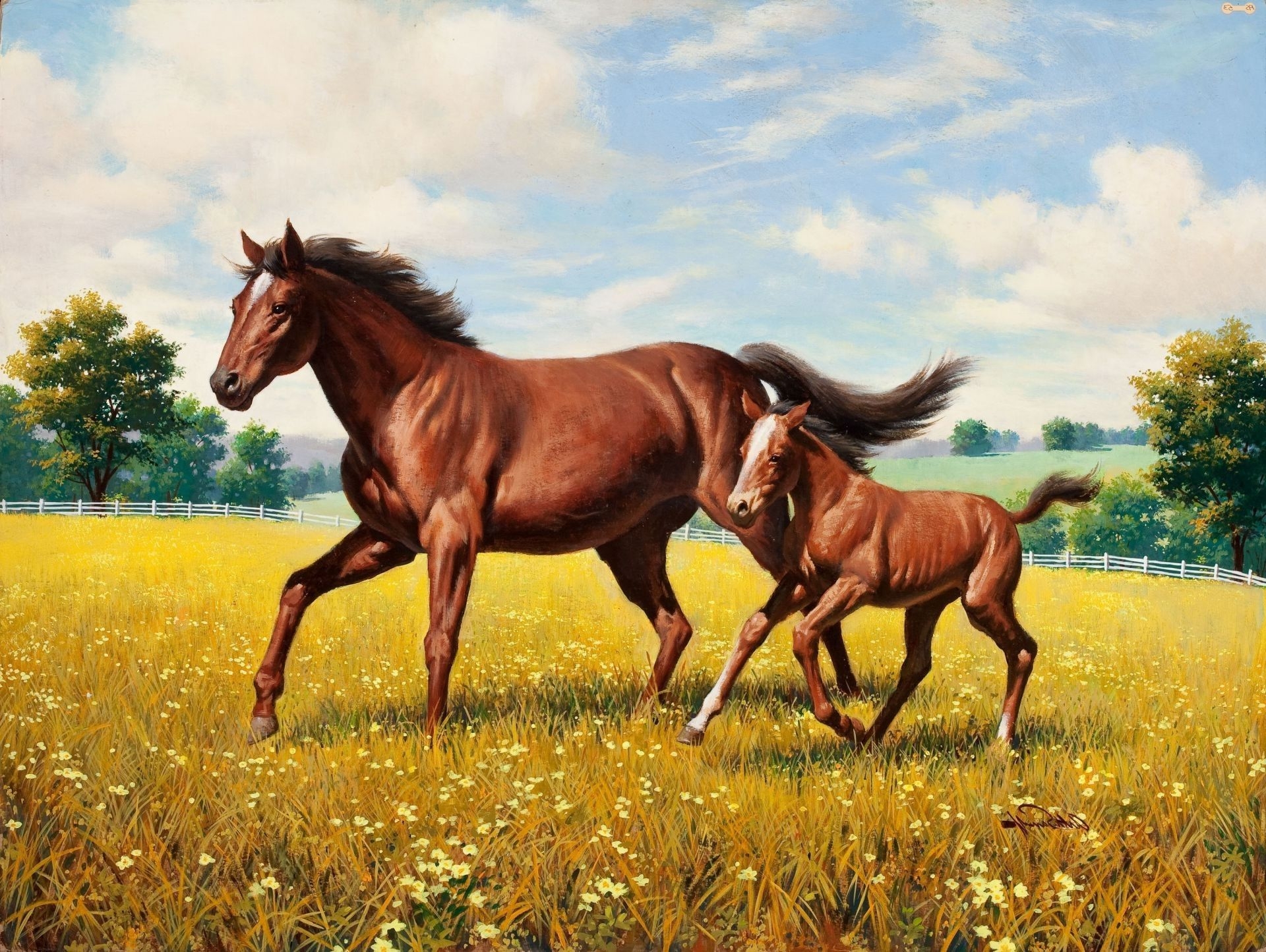 1920x1450 Arthur saron sarnoff painting horse foal meadow, Desktop