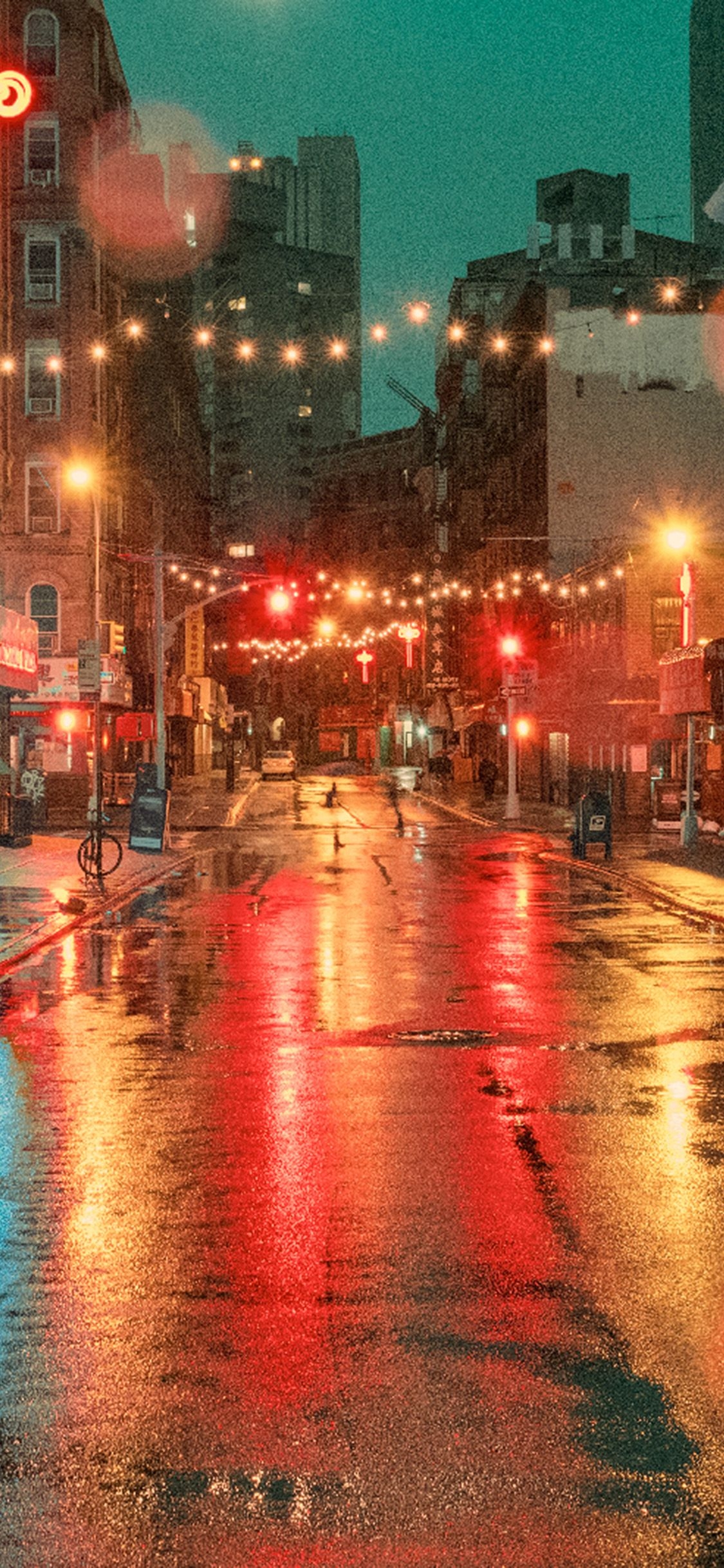 1130x2440 Nature Street City Light Red Rain Wallpaper, Phone