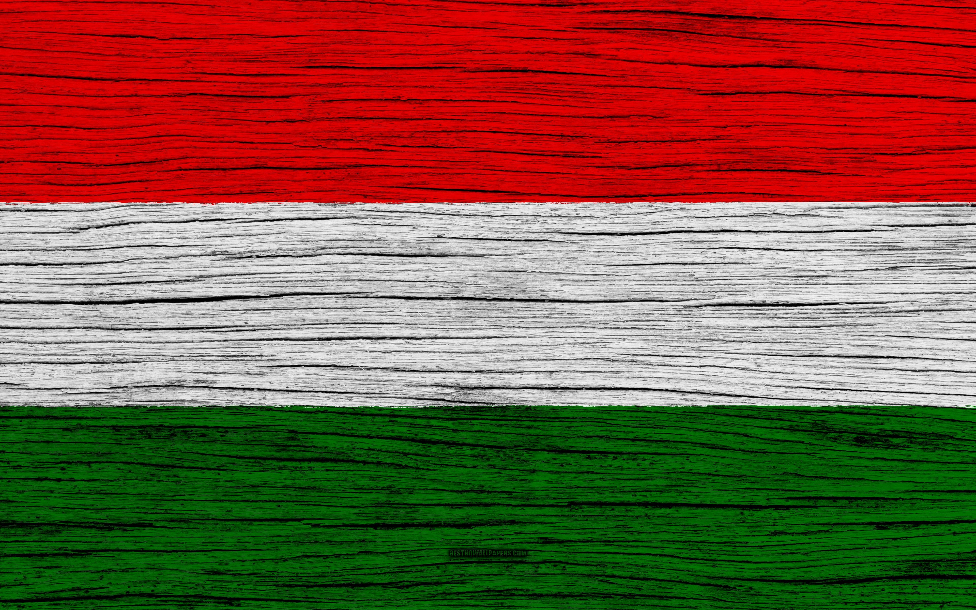 3840x2400 Download wallpaper Flag of Hungary, 4k, Europe, wooden texture, Desktop