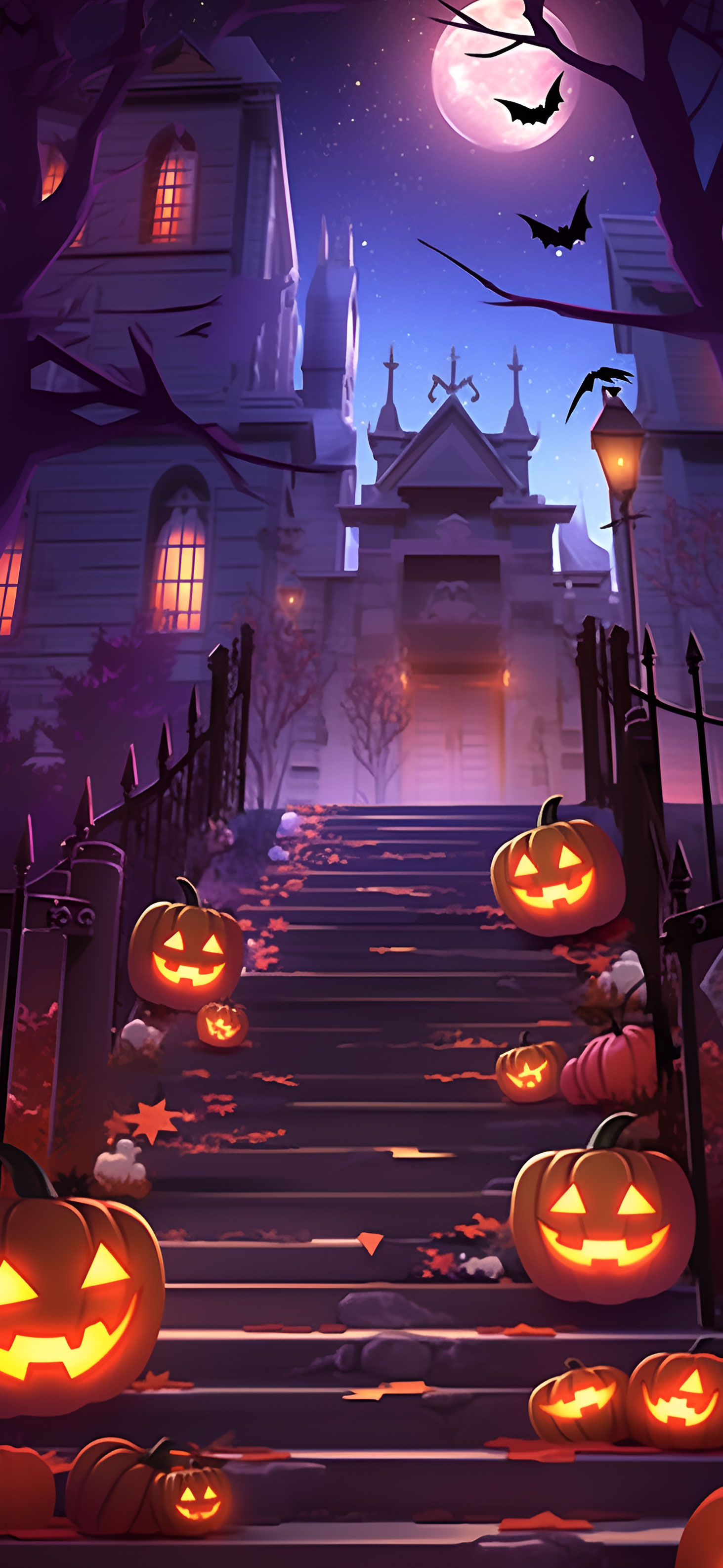 1470x3180 Haunted Mansion Halloween Wallpaper, Phone