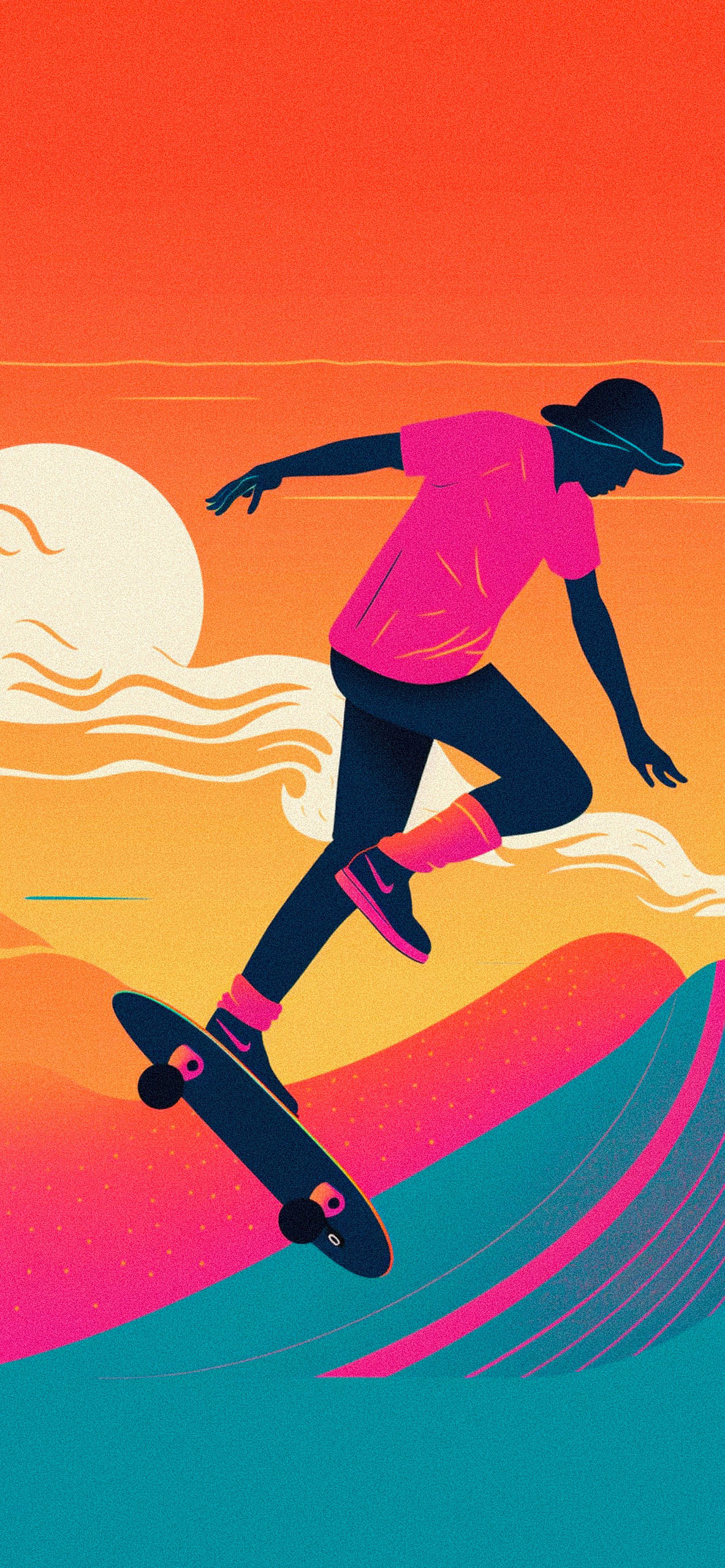 1190x2560 Skateboarder & Sunset Aesthetic Wallpaper, Phone