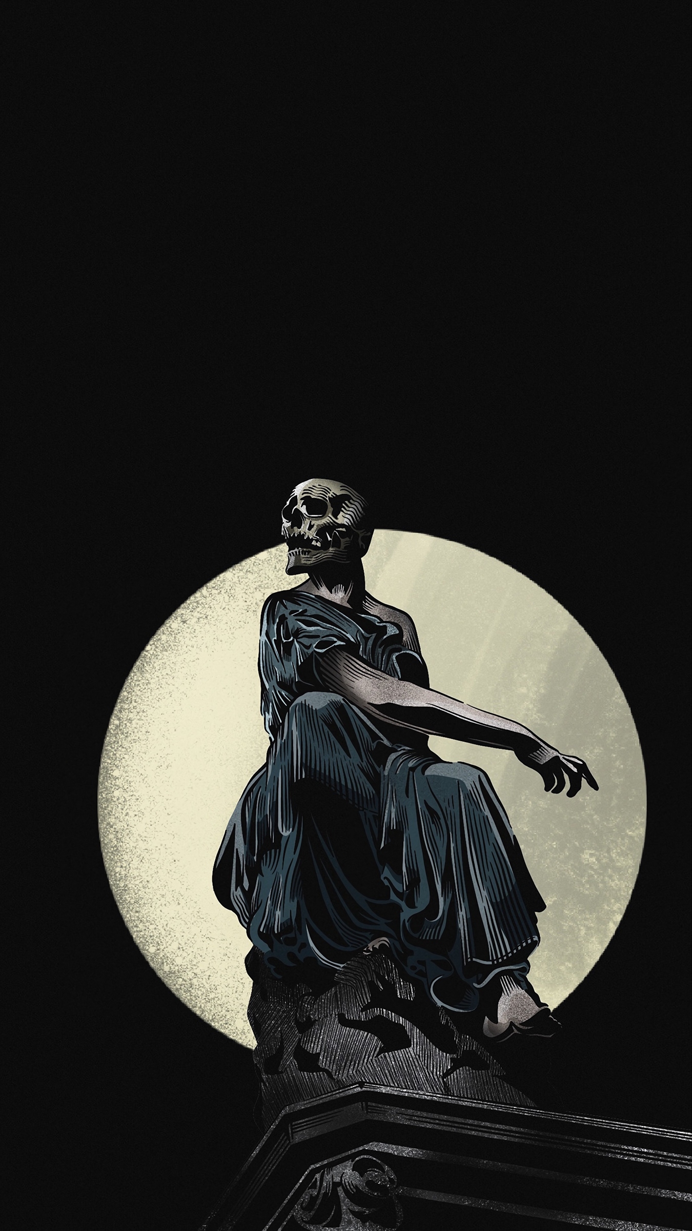 1350x2400 Wallpaper Skeleton, Sculpture, Gothic, Frozen, Night, Art Wallpaper iPhone, Phone