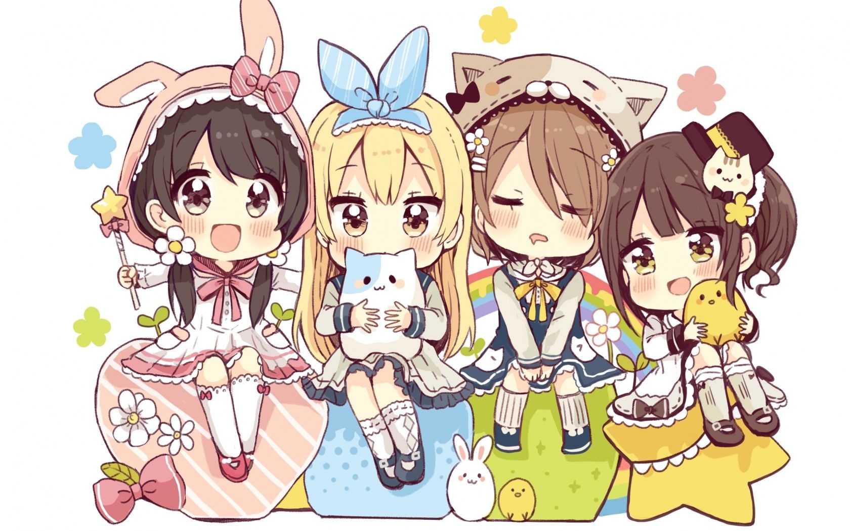 1680x1050 Wallpaper Anime Girls, Friends, Cute, Chibi, Desktop