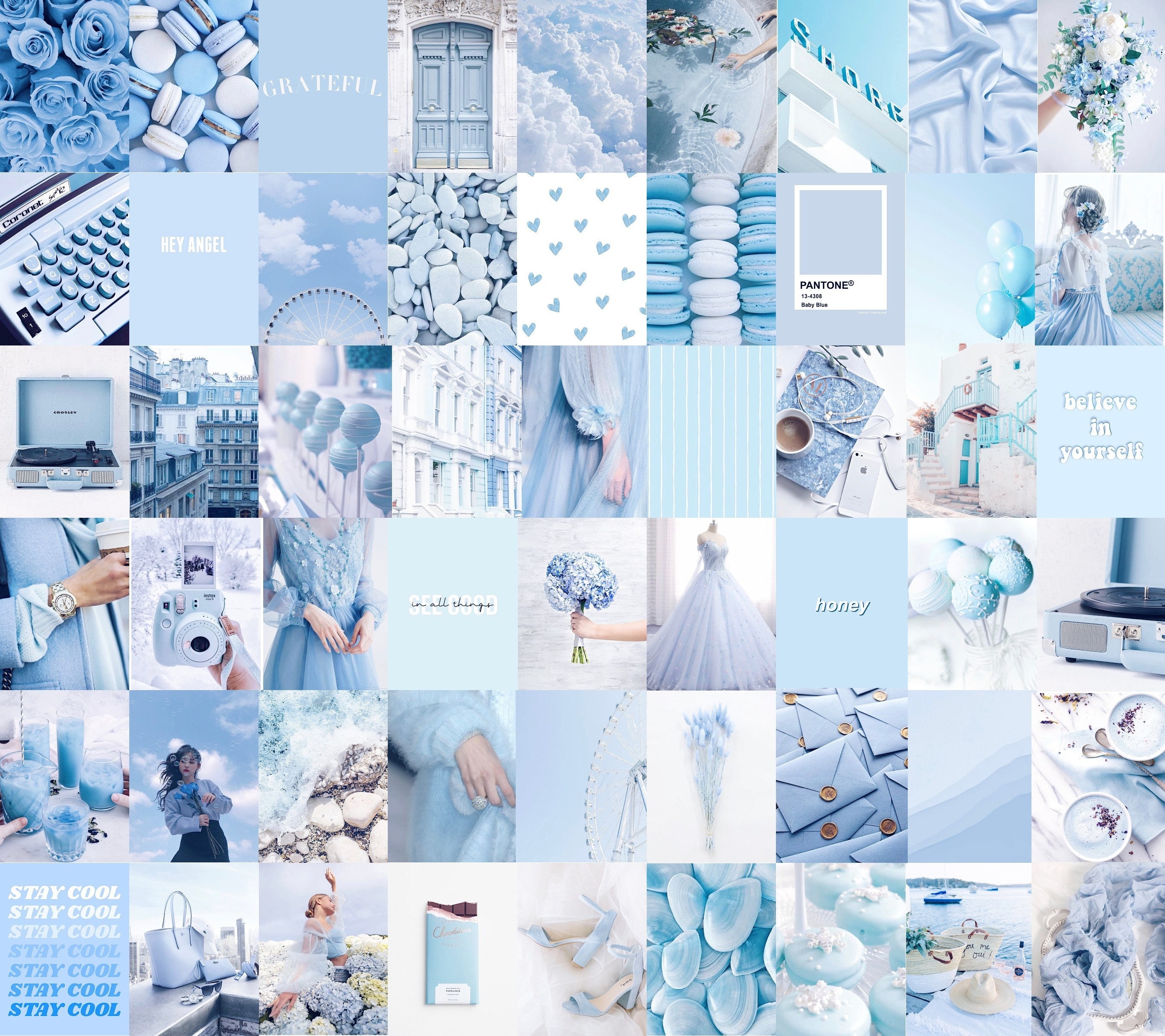 2740x2430 Photo Wall Collage Kit Baby Light Blue Aesthetic set of 60, Desktop