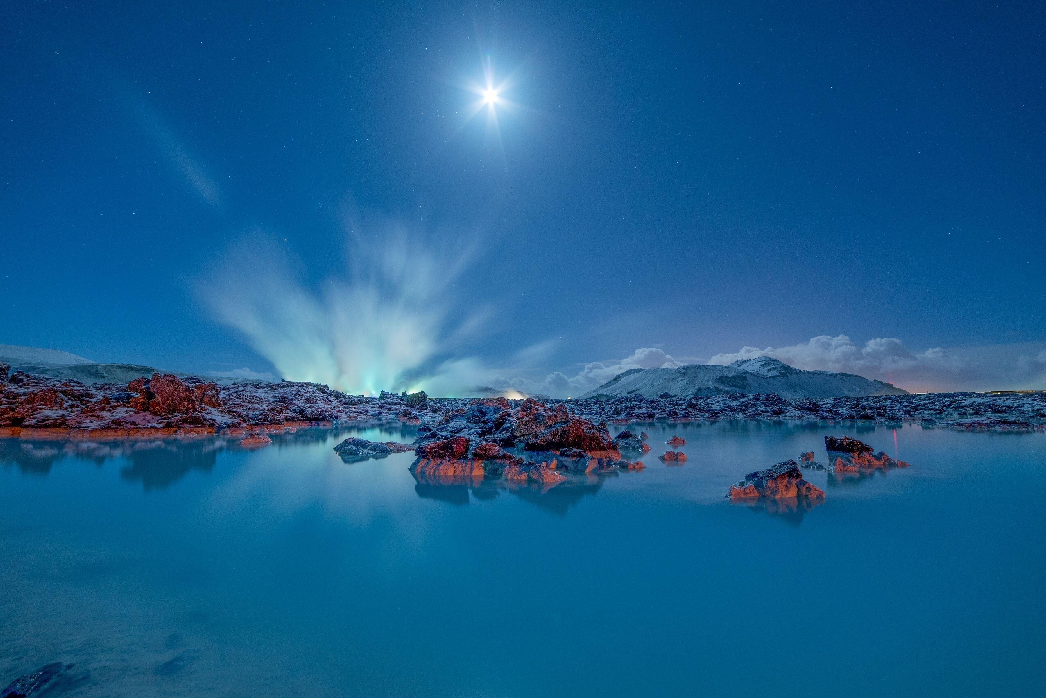 3600x2410 Wallpaper Blue Lagoon, Moonlight, Iceland, 4K, Nature, Desktop