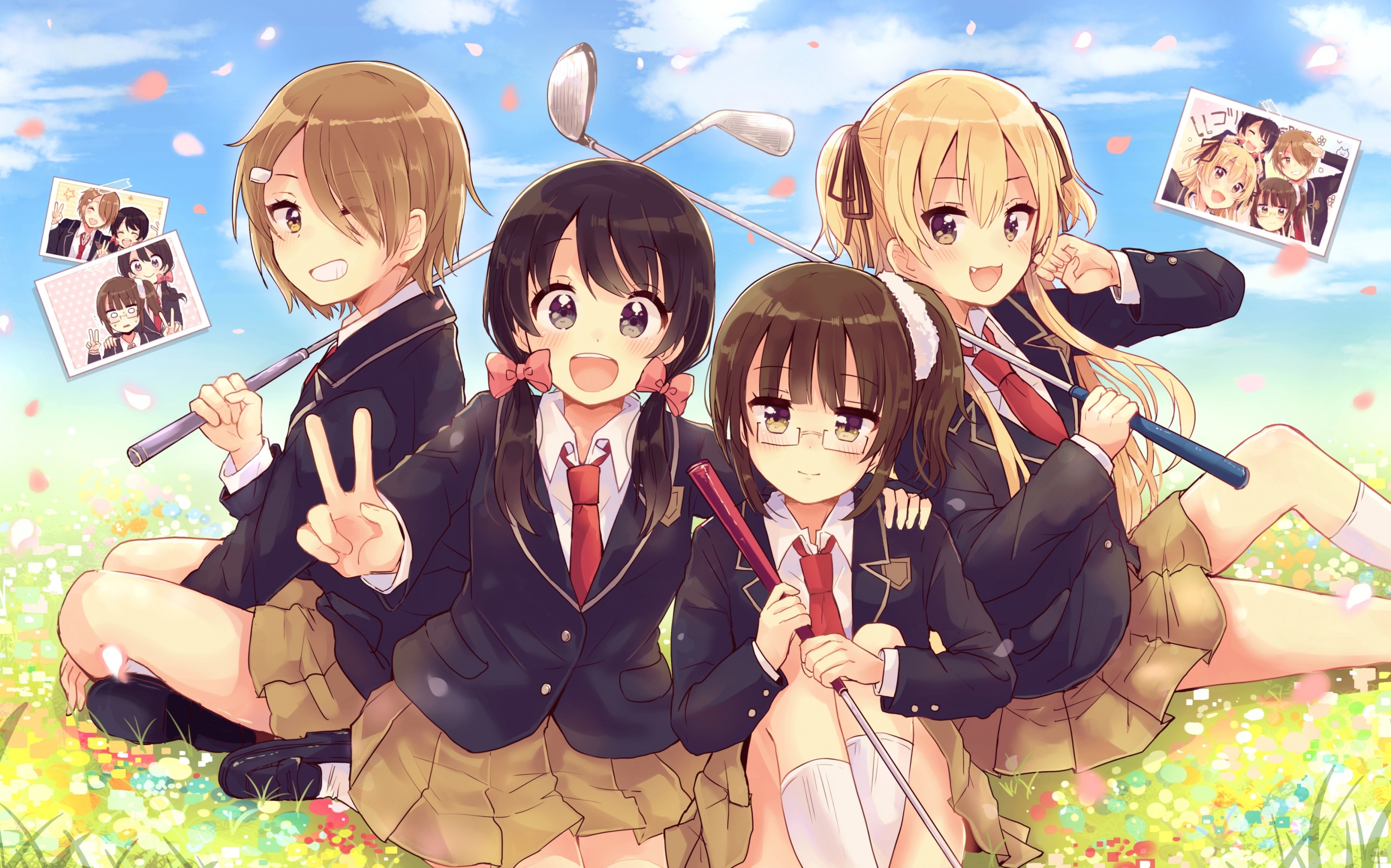 3460x2160 Download  Anime Girls, Friends, Golf, Petals, School, Desktop