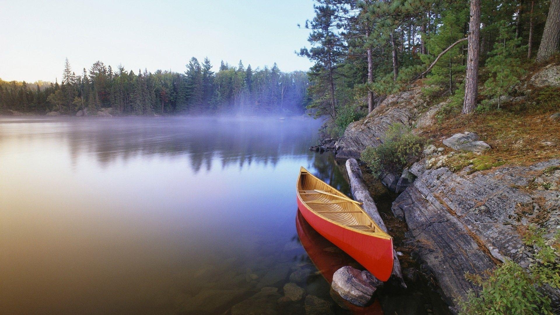 1920x1080 Canoe On The Morning Lake Wallpaper, Desktop