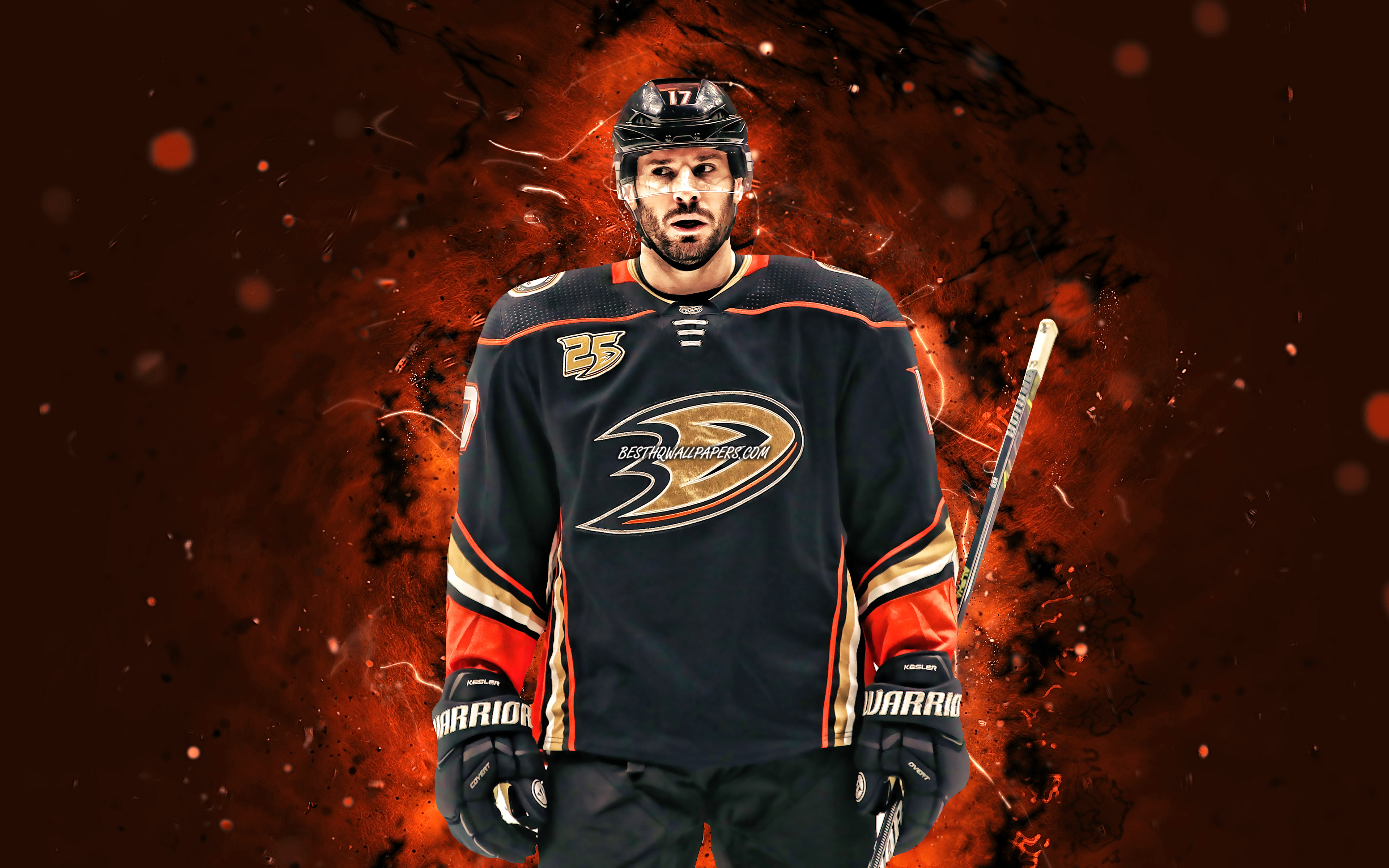 3840x2400 Download wallpaper Ryan Kesler, 4k, NHL, Anaheim Ducks, hockey stars, hockey, orange neon lights, Ryan James Kesler, hockey players, Ryan Kesler Anaheim Ducks, Ryan Kesler 4K for desktop with resolution. High, Desktop