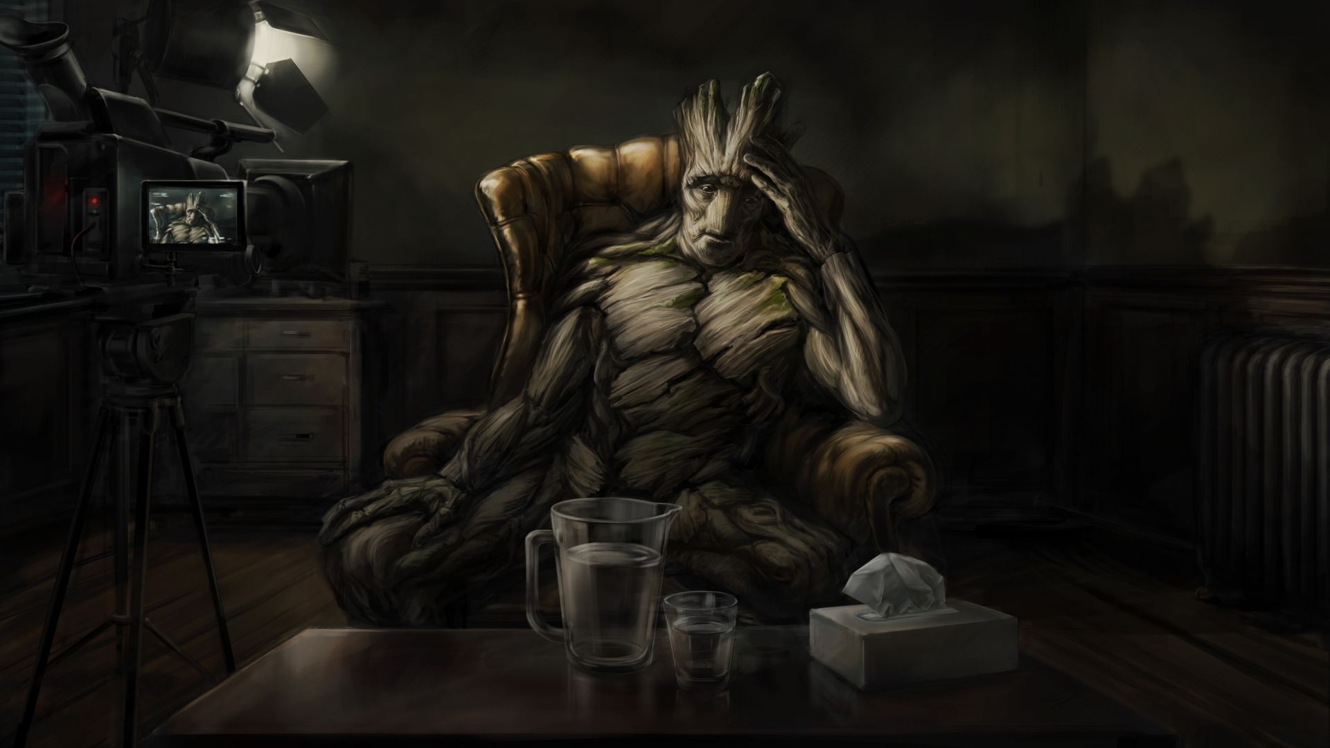 1920x1080 Desktop wallpaper groot, recording himself, guardian, art, HD image, picture, background, cb0b38, Desktop