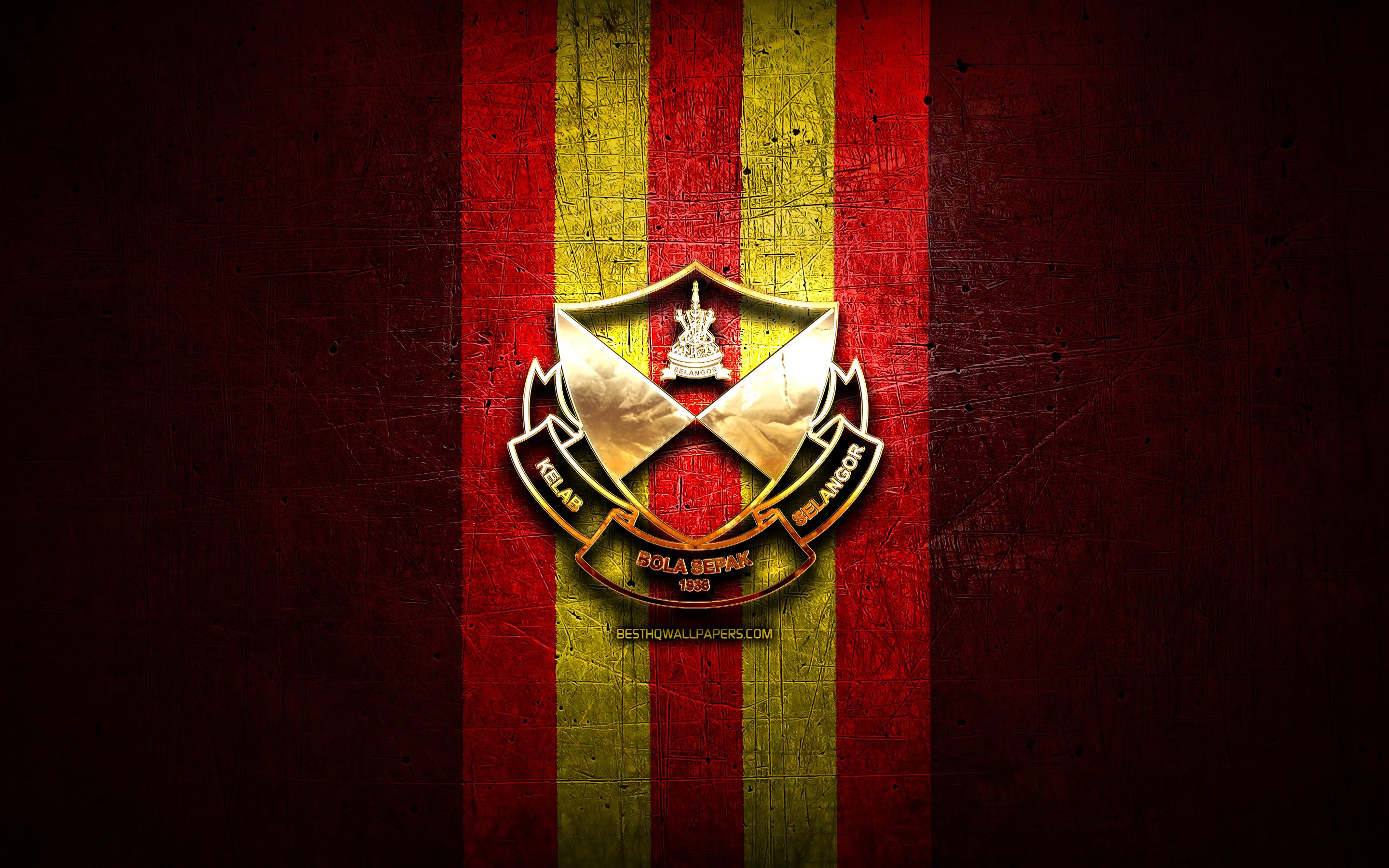 2880x1800 Download wallpaper Selangor FC, golden logo, Malaysia Super League, red metal background, football, malaysian football club, Selangor FC logo, soccer, Selangor FA for desktop with resolution. High Quality HD picture wallpaper, Desktop