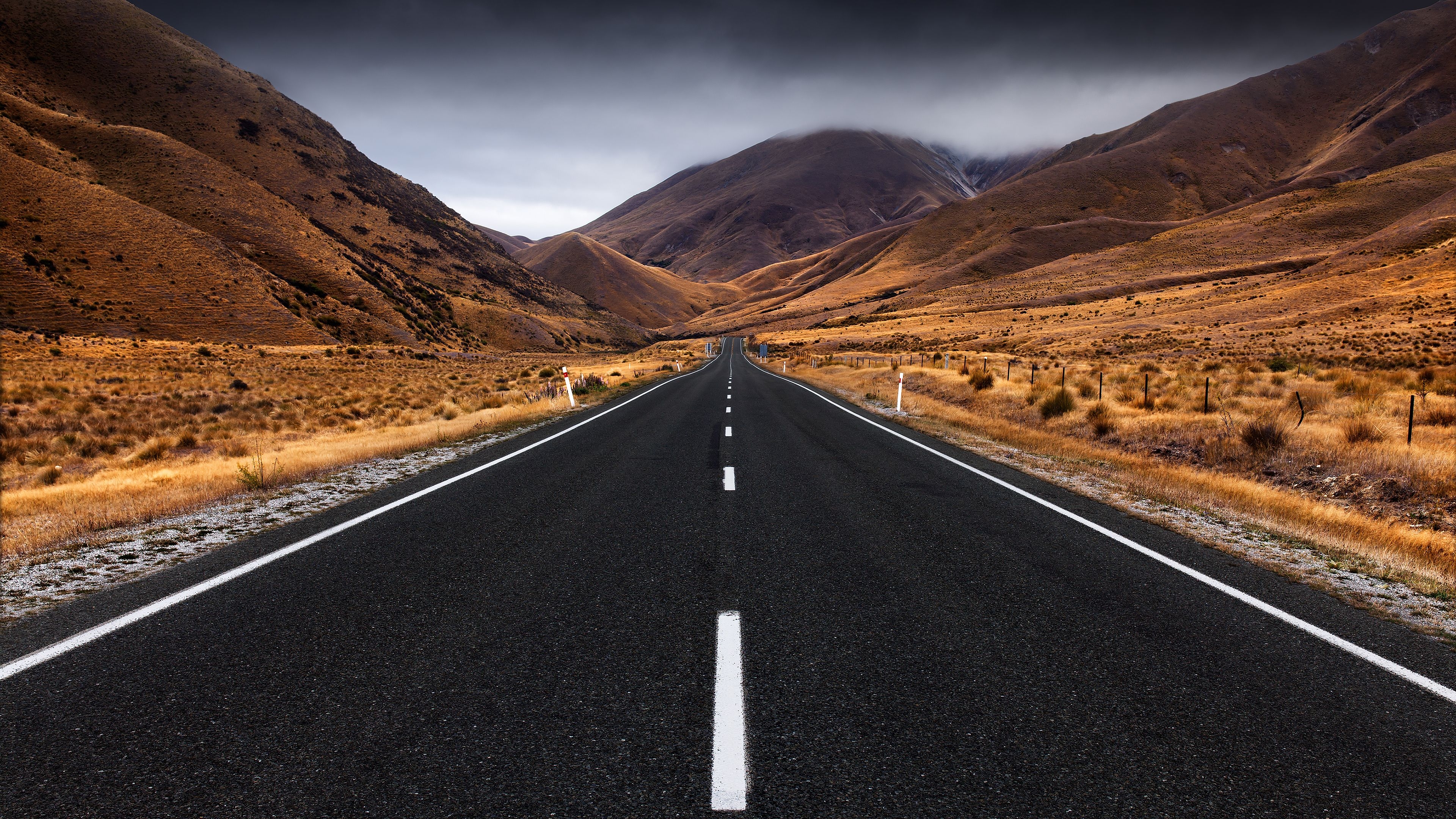 3840x2160 Lindis Pass, New Zealand, Landscape, Empty Road, Landscape, Misty, 4k Free deskk wallpaper, Ultra HD, Desktop