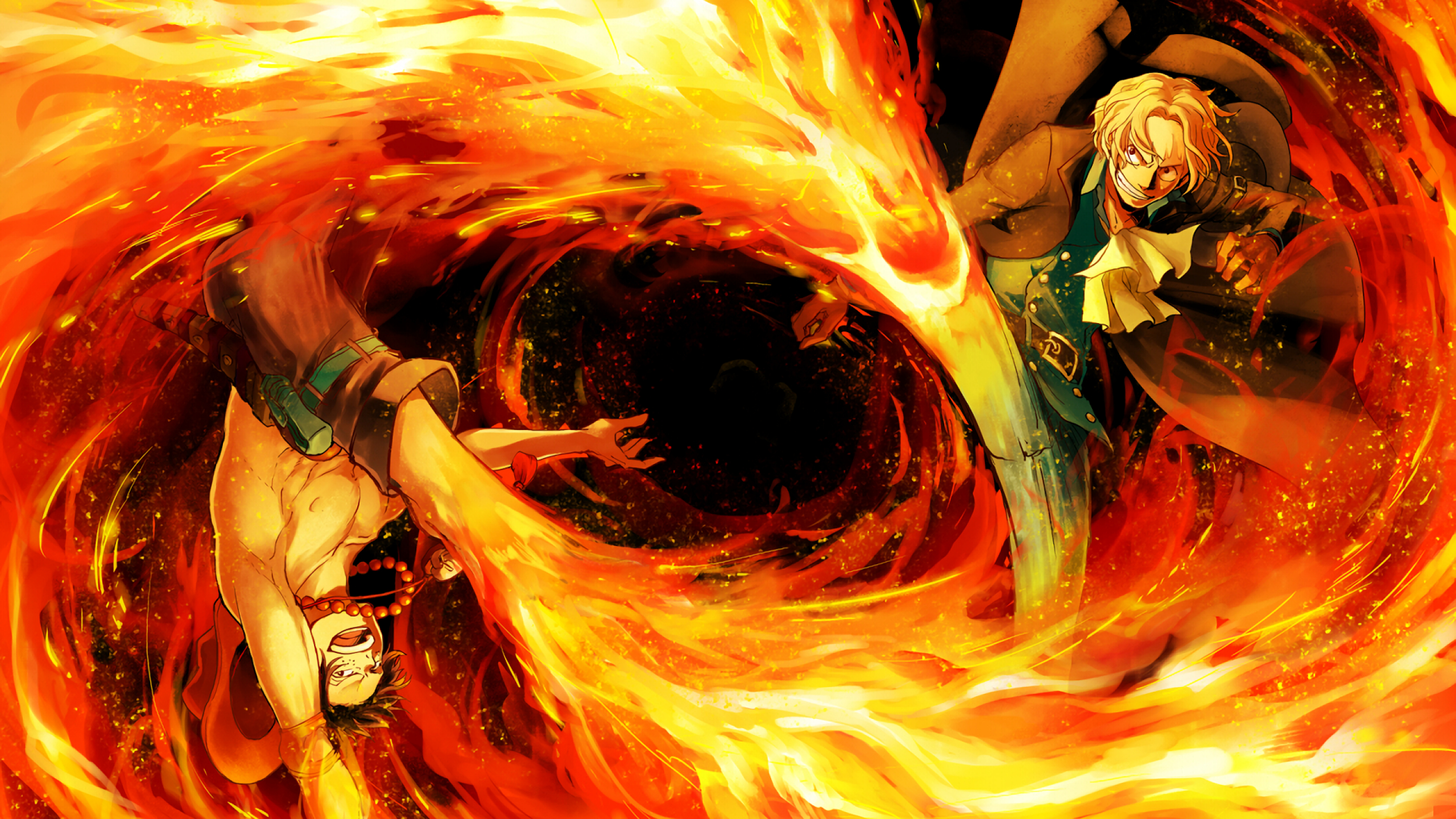 2560x1440 One Piece, Ace, Sanji, Fire, Fight, Desktop