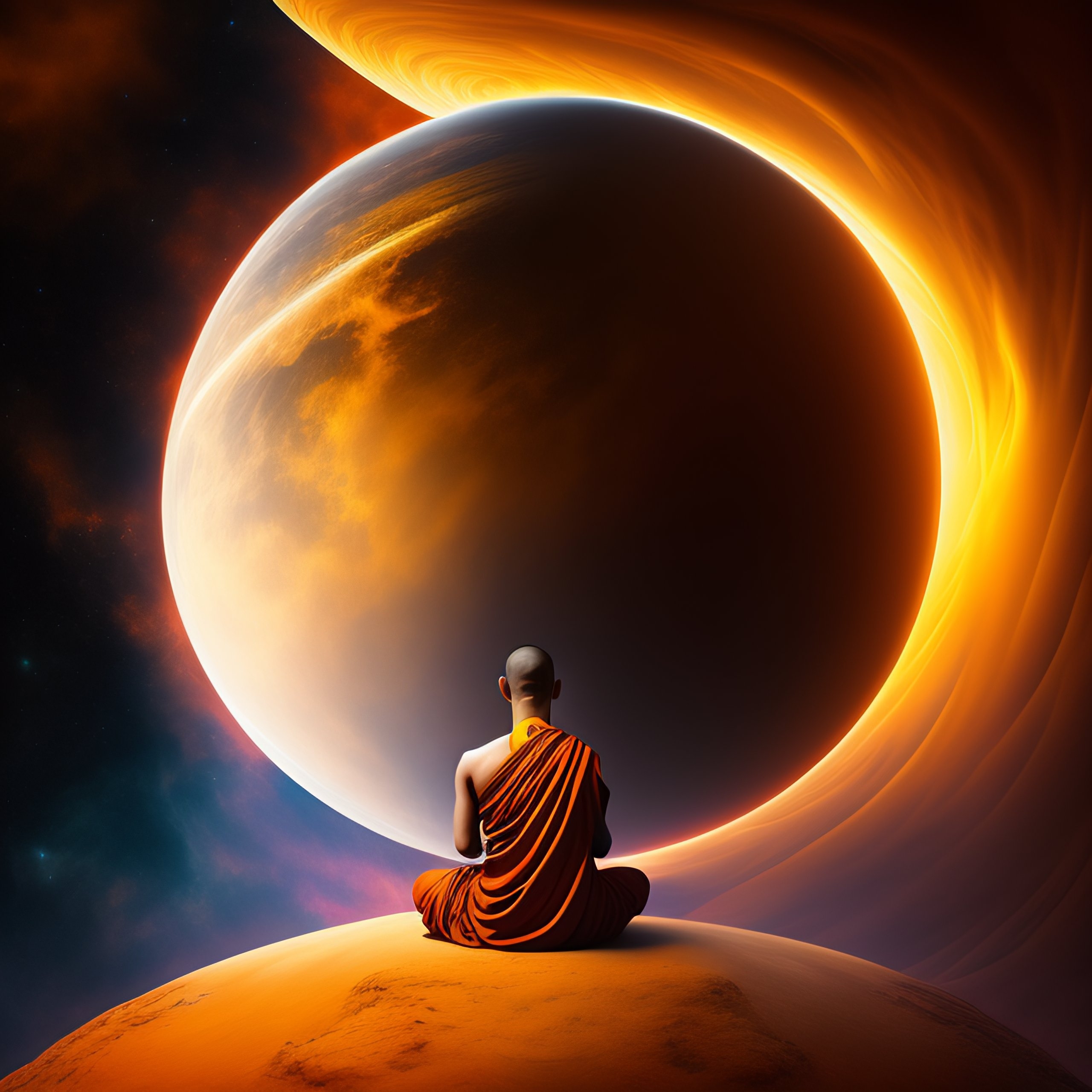 2560x2560 Buddhist monk meditating space, Phone