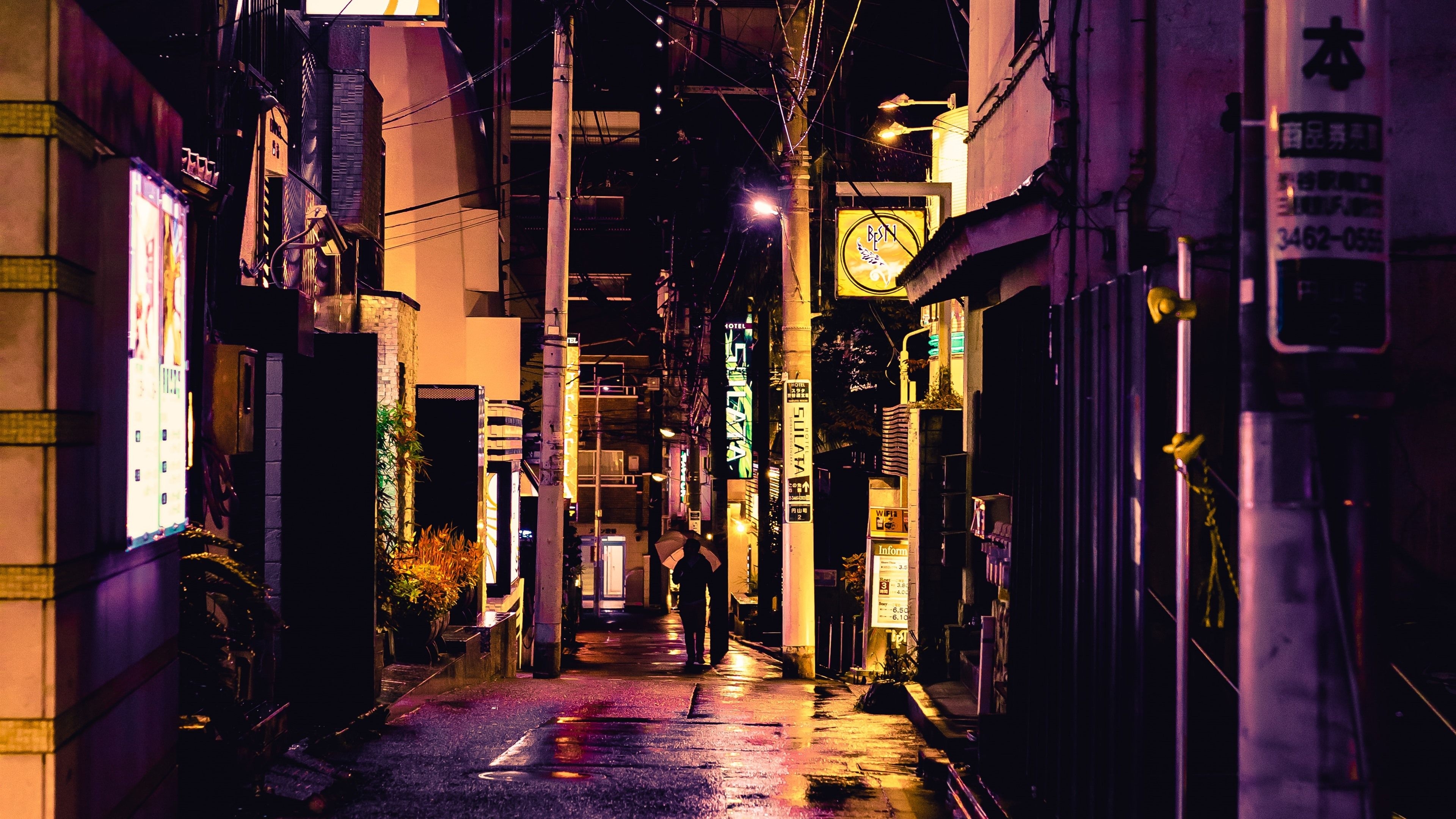 3840x2160 Wallpaper Street, city, alley, night, lights, Japan  UHD 4K Picture, Image, Desktop