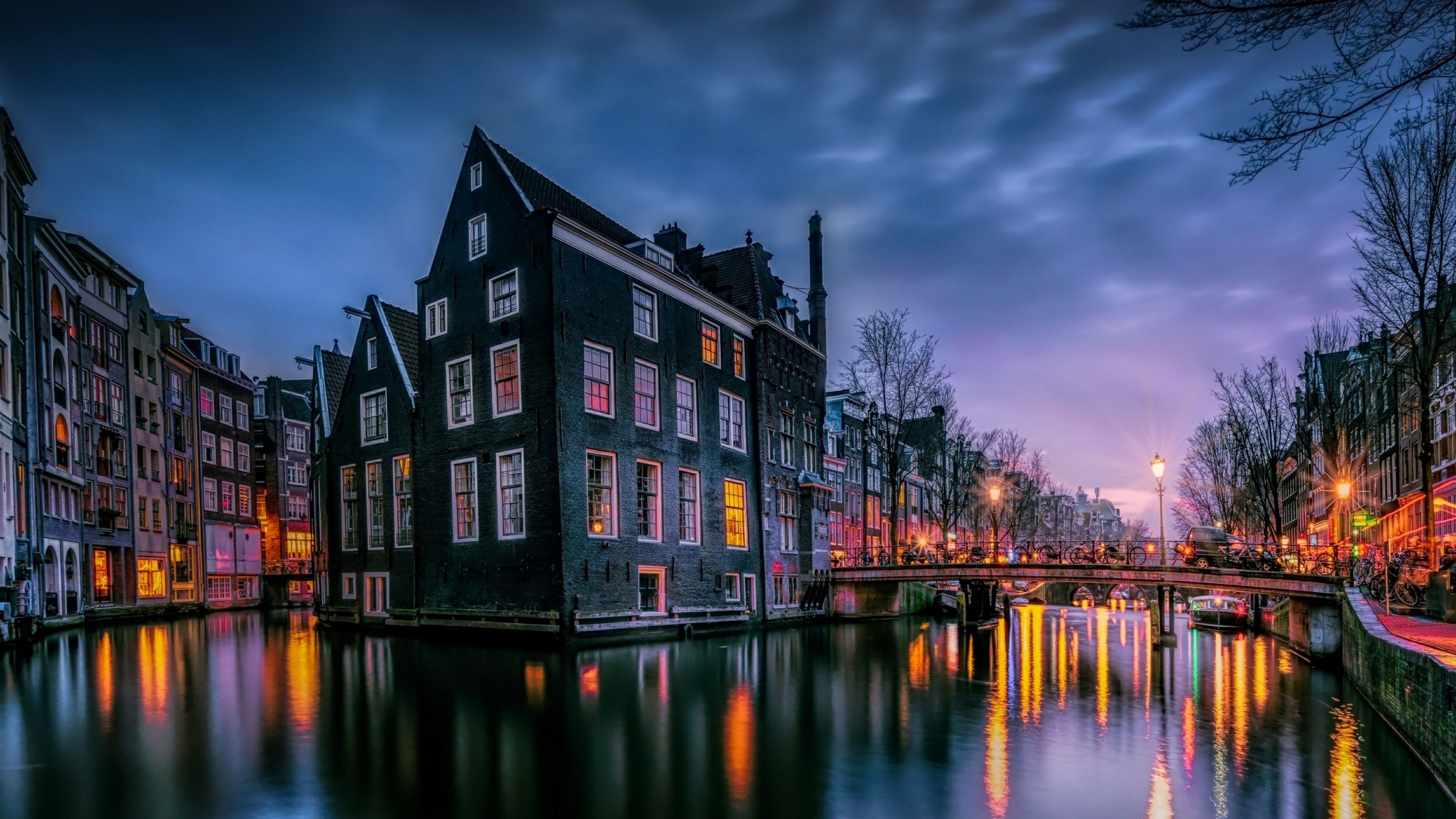 3840x2160 Wallpaper Amsterdam, channel, 4K, Architecture, Desktop