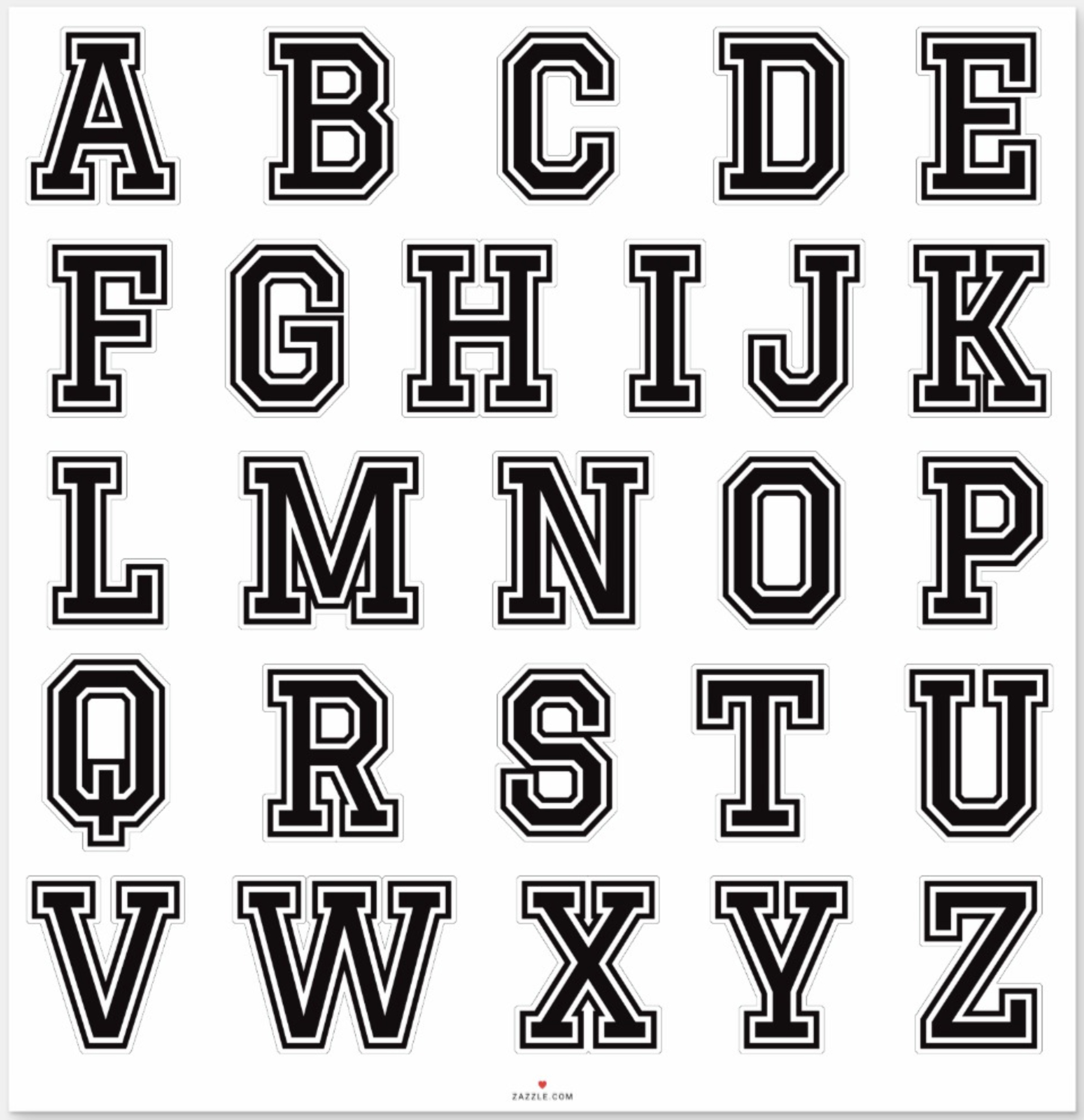 1920x1980 Letters A Z Alphabet Black College Sports Font Sticker. Zazzle.com. Lettering Alphabet Fonts, Lettering Alphabet, Bubble Letter Fonts, Phone