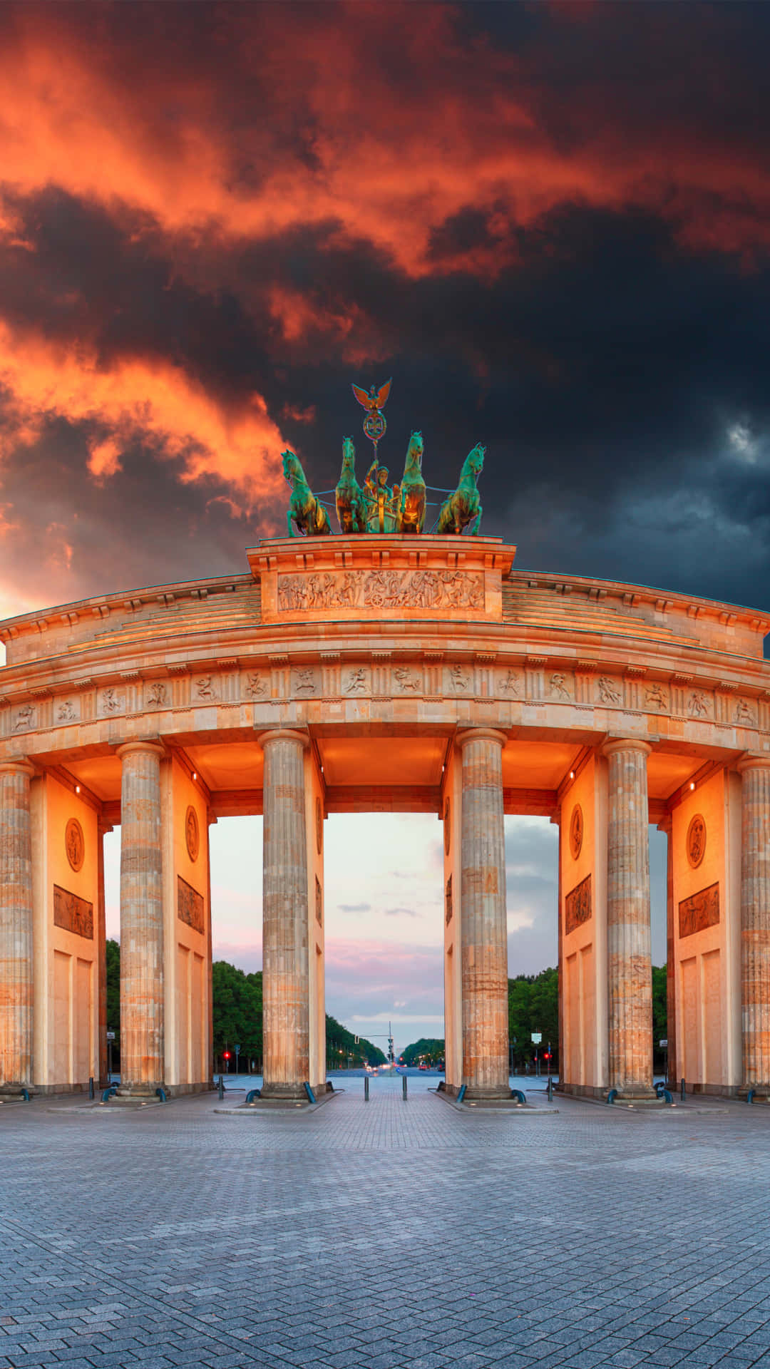 1080x1920 Download Brandenburg Gate Dark Orange Sky Wallpaper, Phone