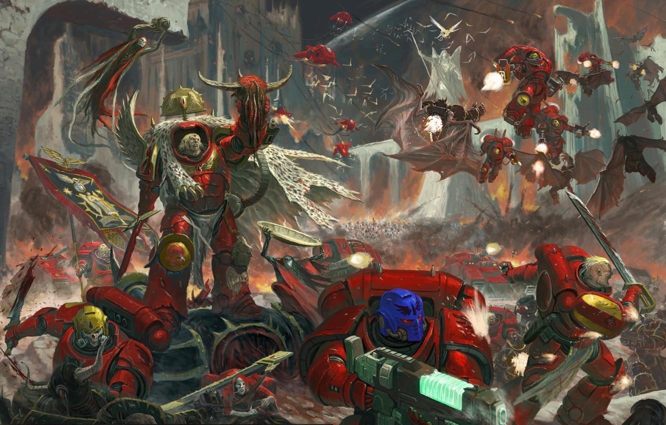 1340x850 Wallpaper chaos, space marines, battle, demons, Warhammer 40 Blood Angels image for desktop, section фантастика, Desktop