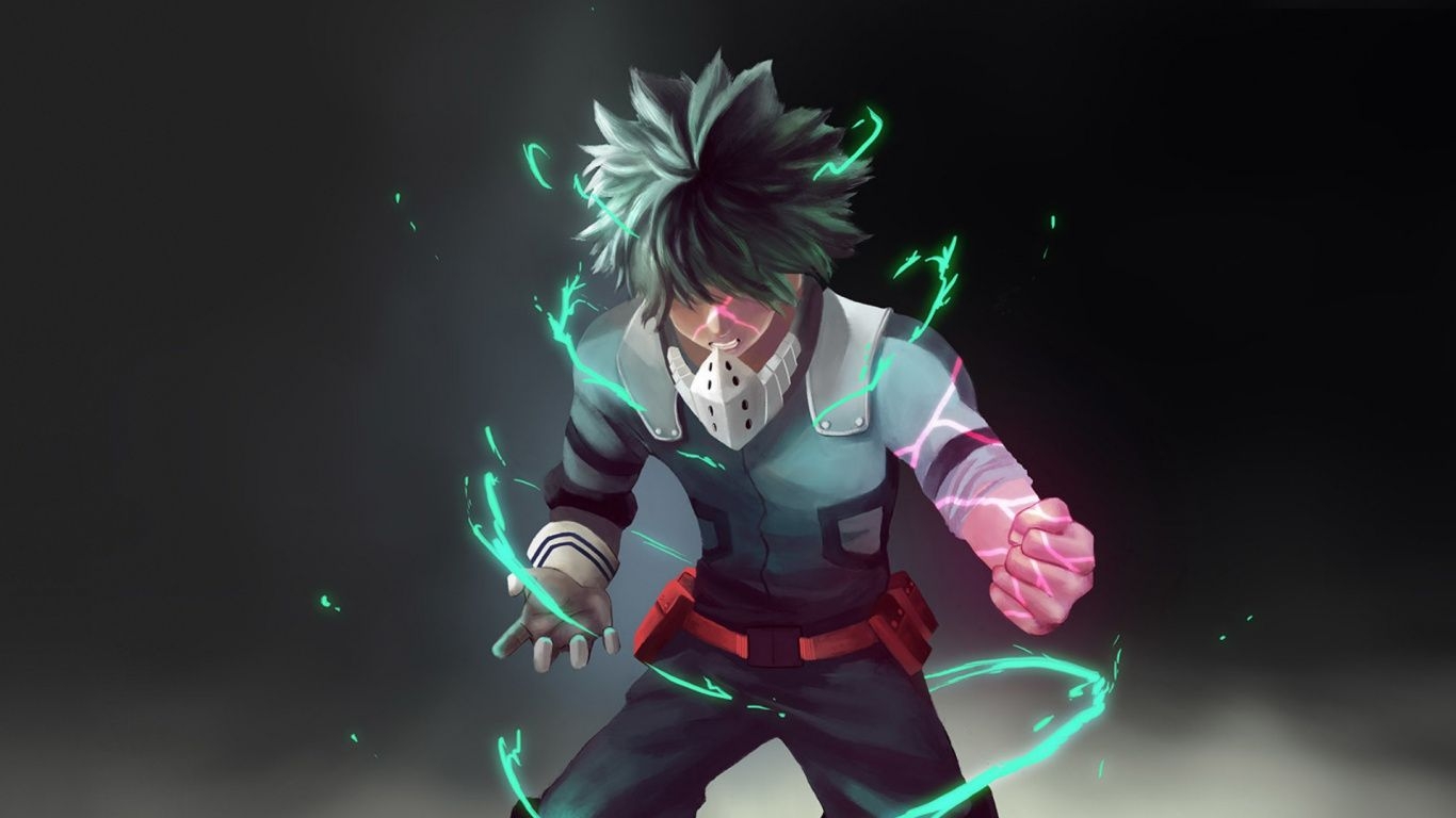 1370x770 Download Artwork, power, anime boy, Izuku Midoriya, anime wallpaper, 1366x Tablet, laptop, Desktop