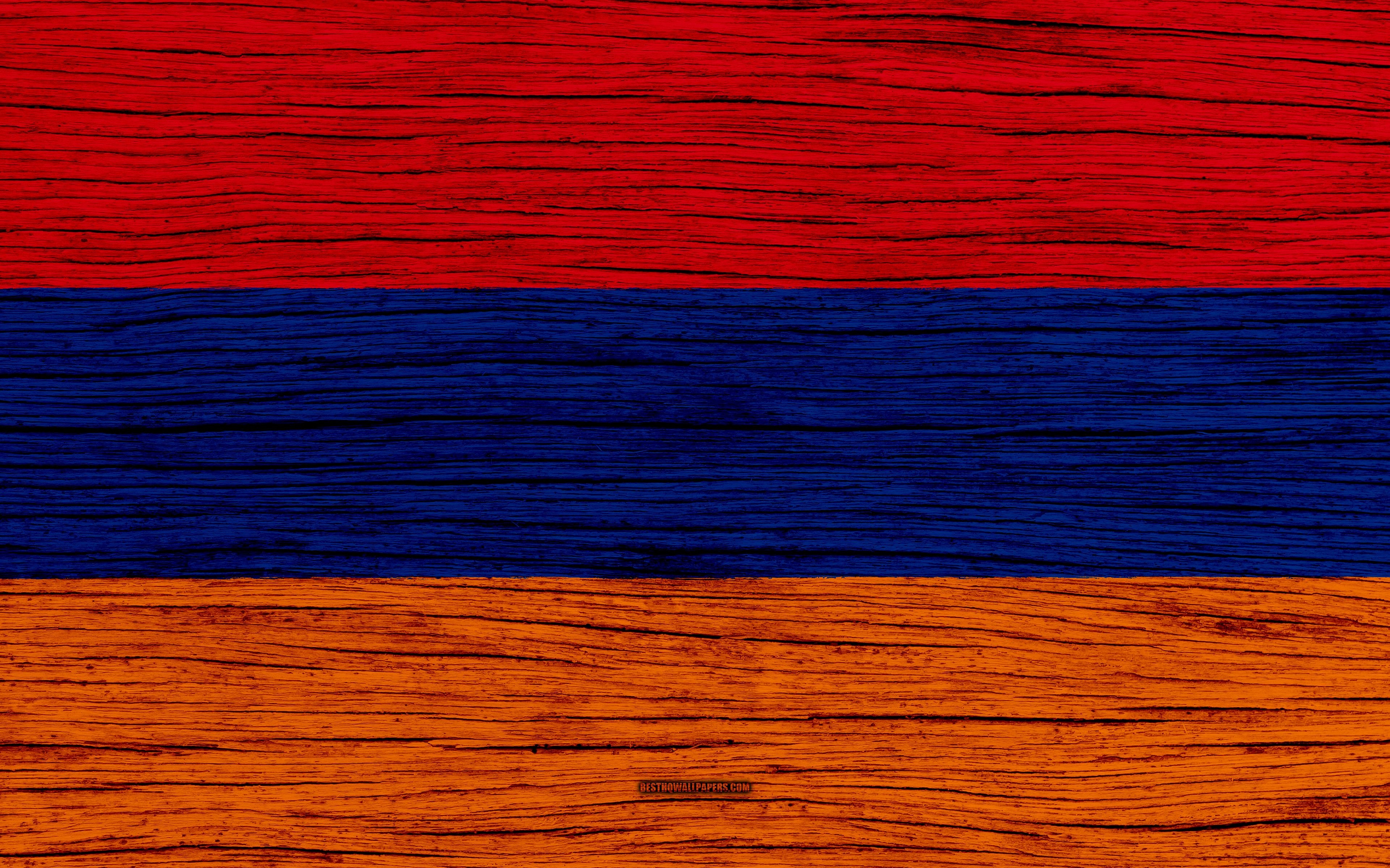 3840x2400 Download wallpaper Flag of Armenia, 4k, Asia, wooden texture, Desktop