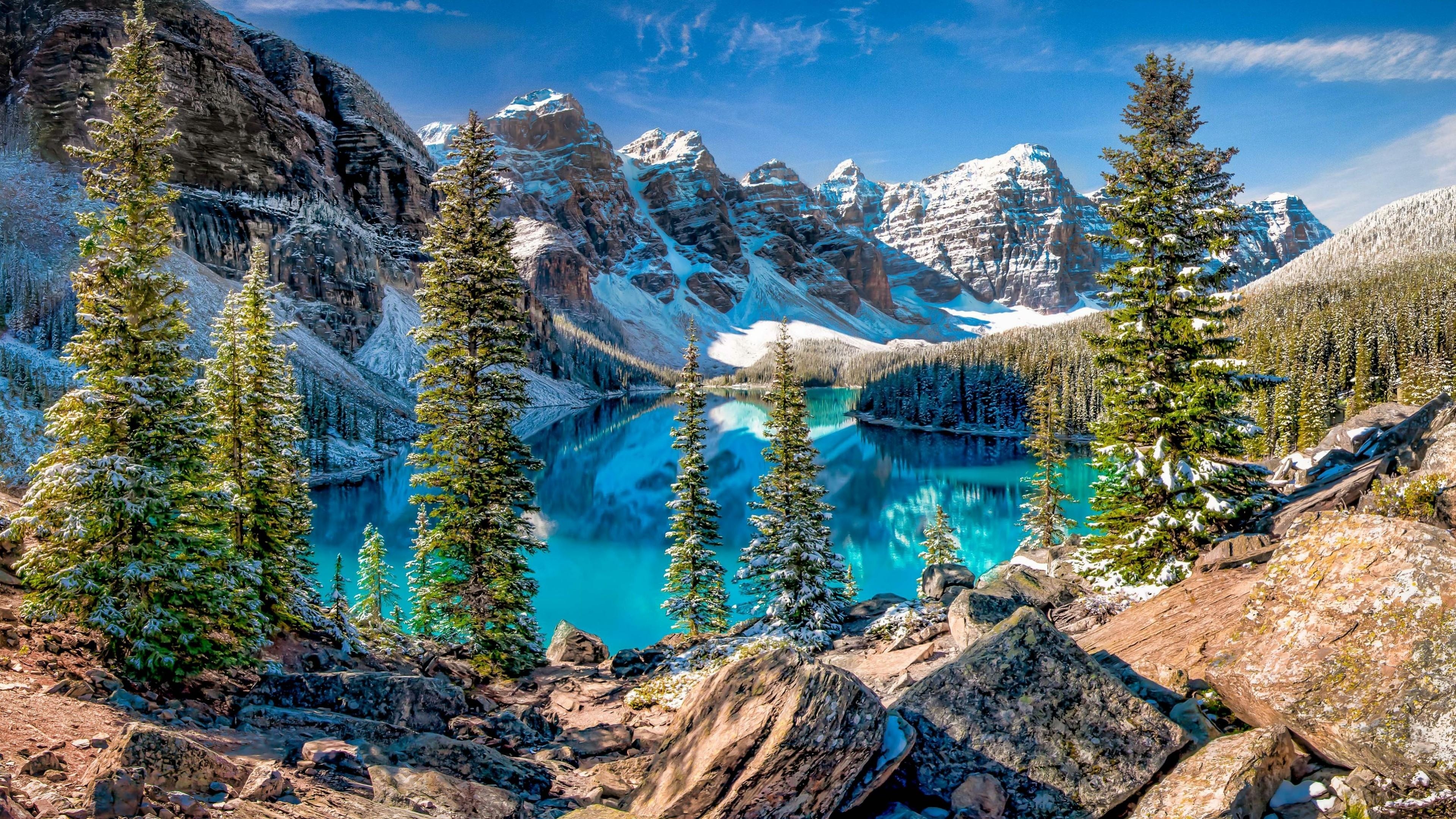 3840x2160 Moraine Lake In The Valley Of The Ten Peaks 4K UltraHD Wallpaper, Desktop