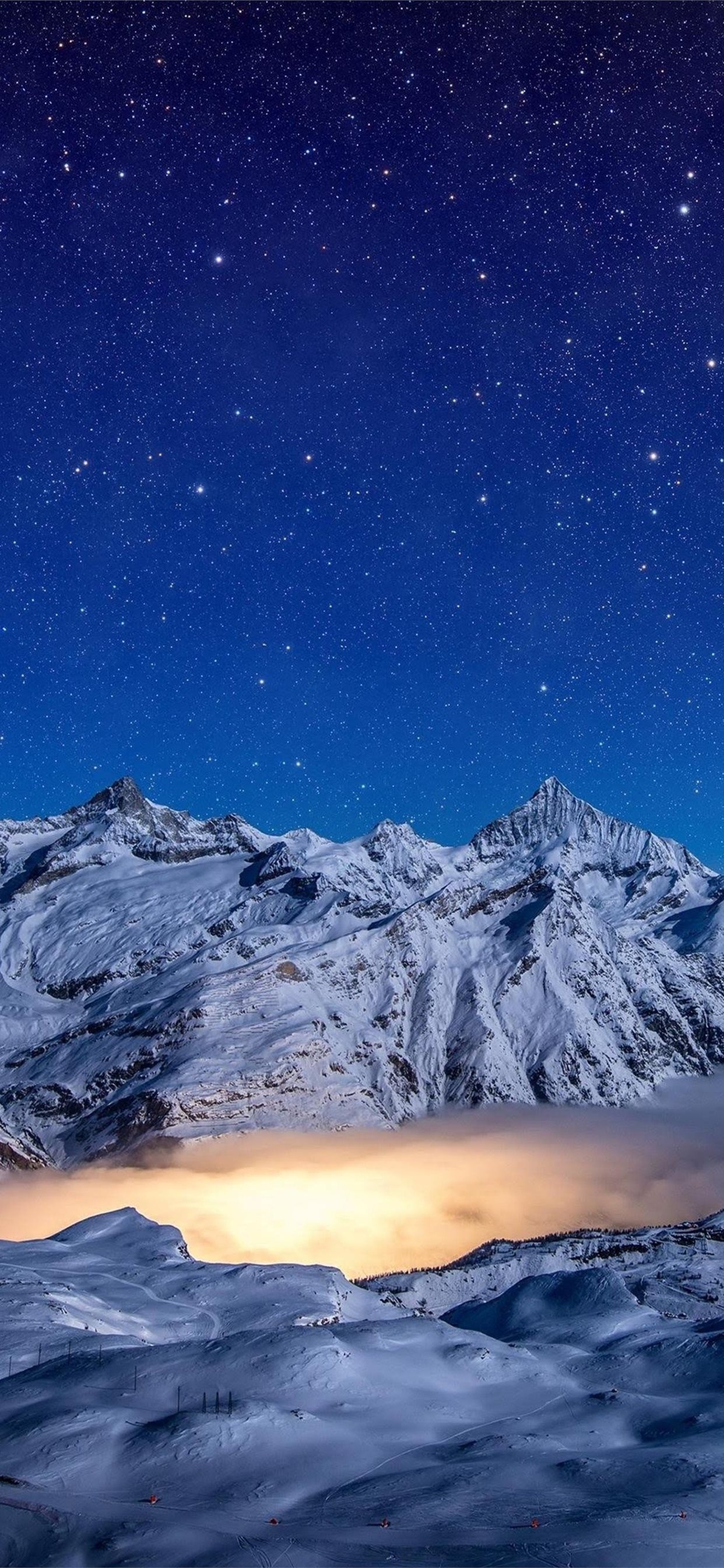 1250x2690 starry night snow covered mountains 4k, Phone