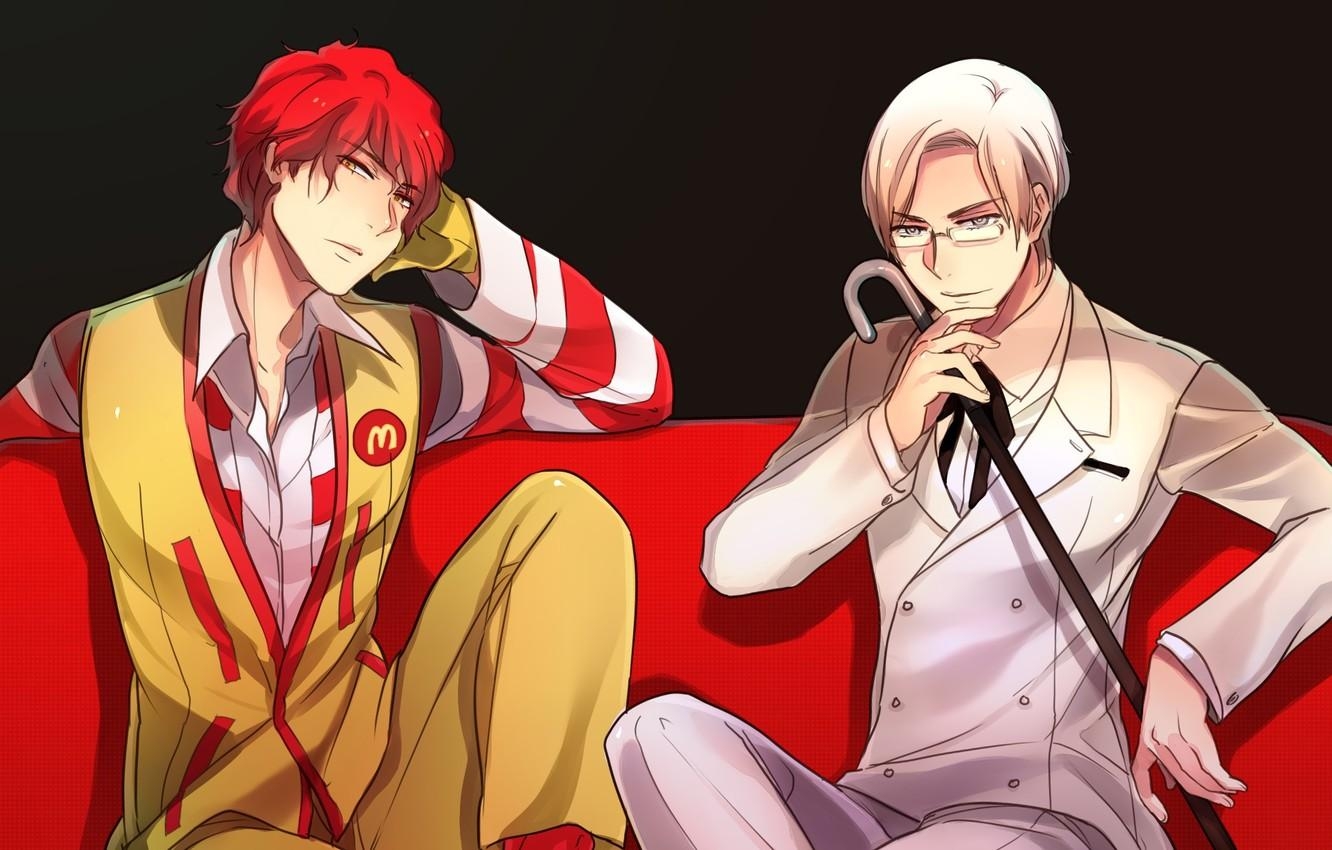 1340x850 Wallpaper anime, art, guys, mcdonald's, kentucky fried chicken, Desktop