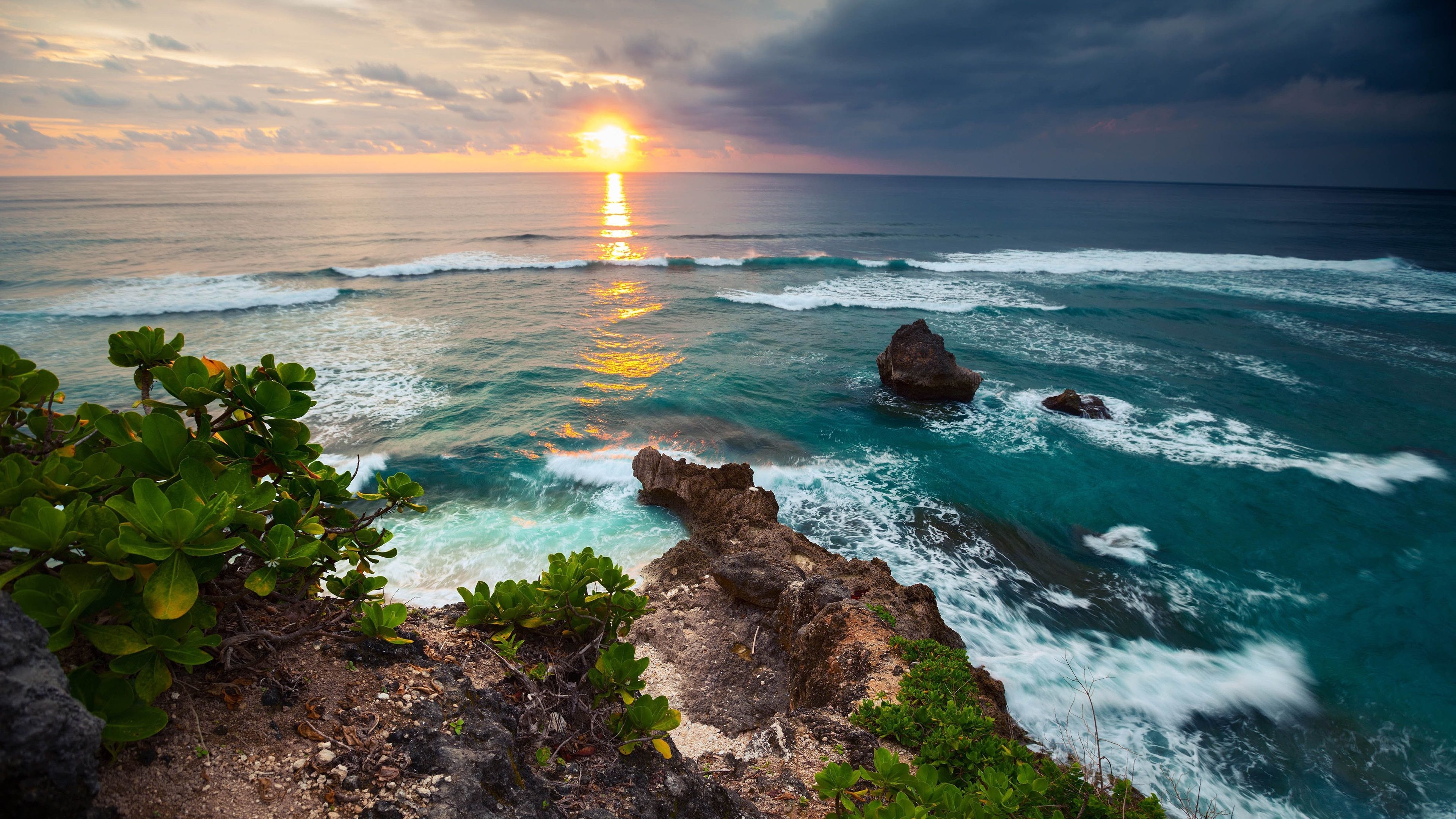 3840x2160 Wallpaper Indonesia, Bali island, tropical nature scenery, sea, waves, sunset  UHD 4K Picture, Image, Desktop