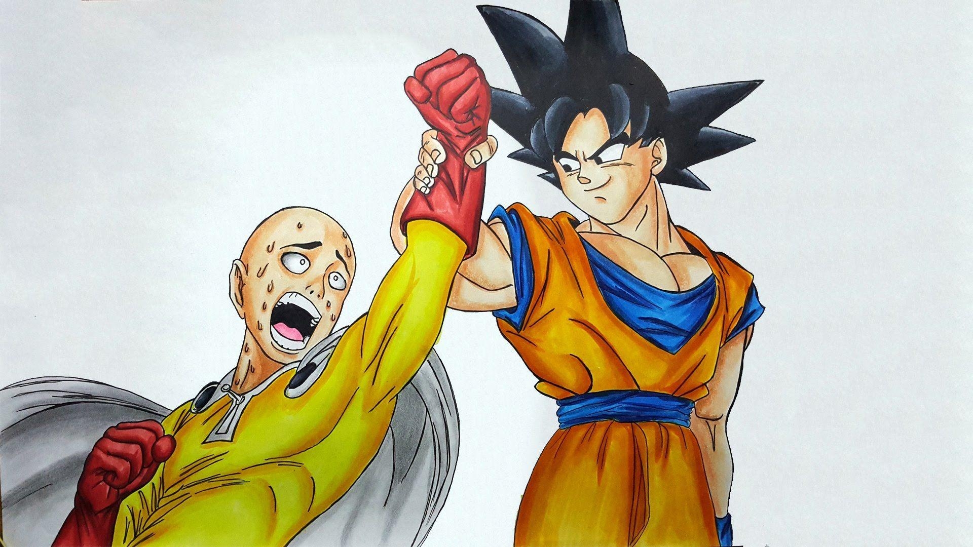 1920x1080 Drawing Goku Vs Saitama. Dragonball. Onepunch Man, Desktop