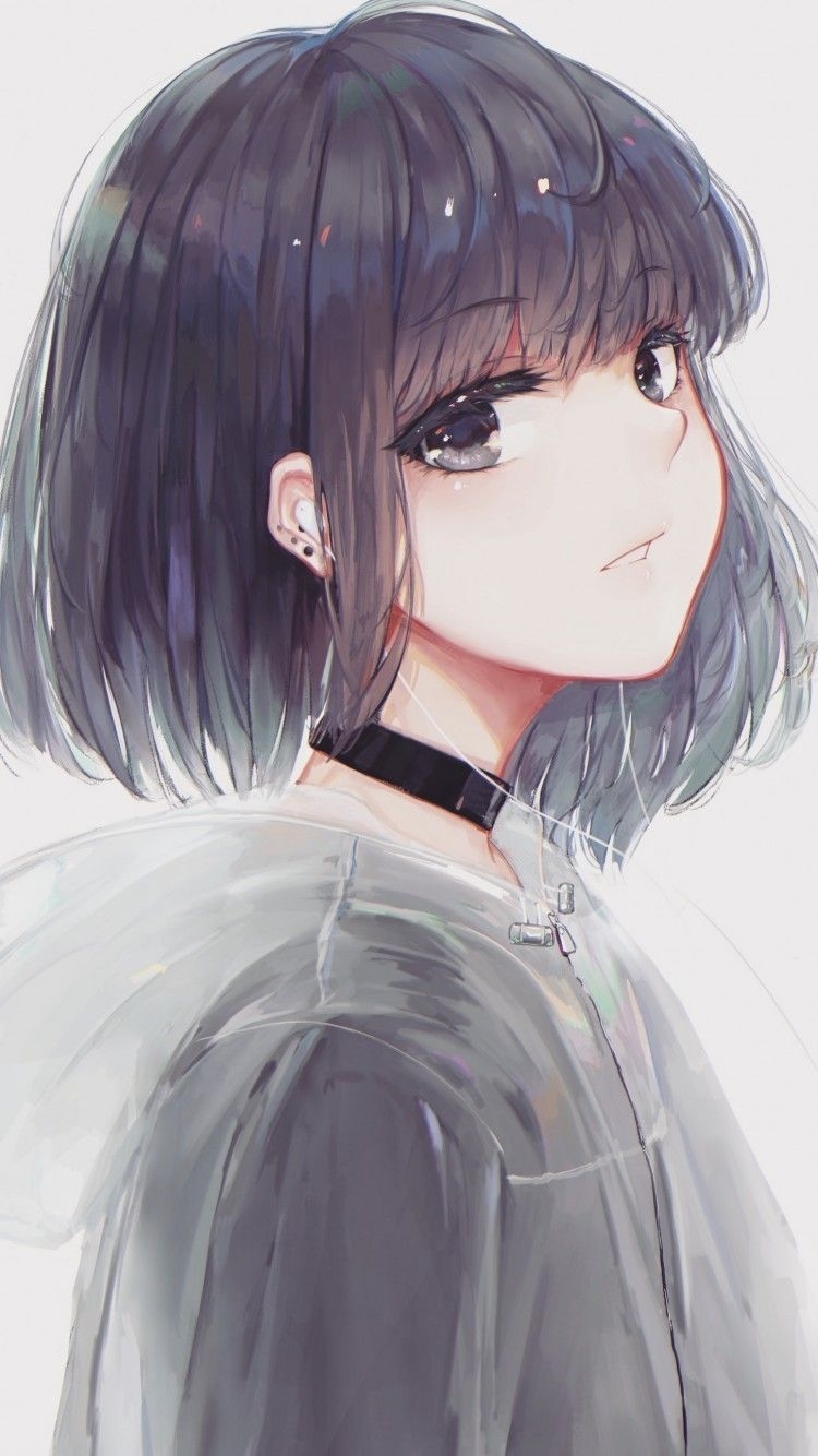 750x1340 Download  Anime Girl, Profile View, Choker, Short Hair, Coat Wallpaper for iPhone iPhone 6, Phone