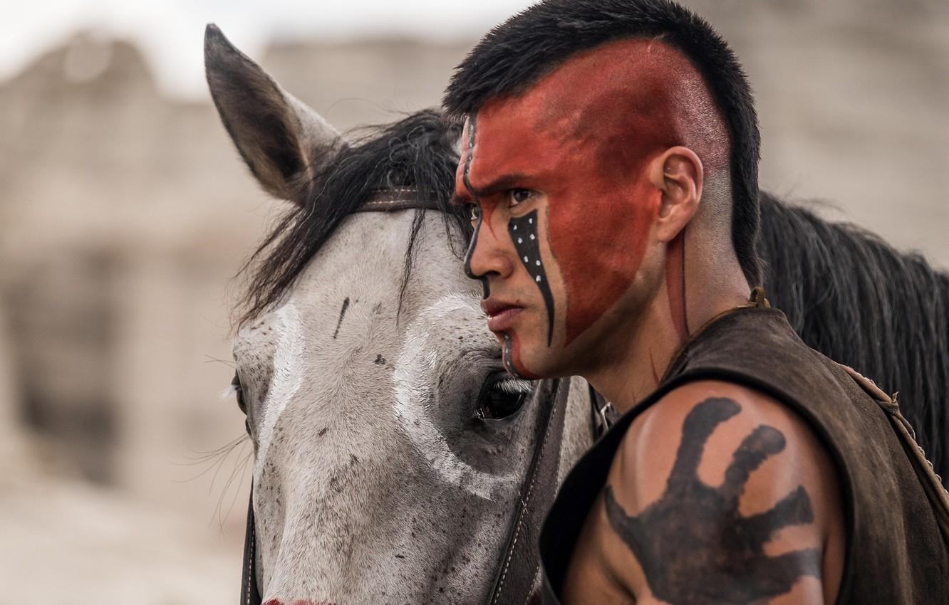 1340x850 Wallpaper wallpaper, man, leather, animal, horse, indian, warrior, mane, war paint, riding, saddle, equine, native american, The Magnificent Seven, Martin Sensmeier, HD image for desktop, section фильмы, Desktop