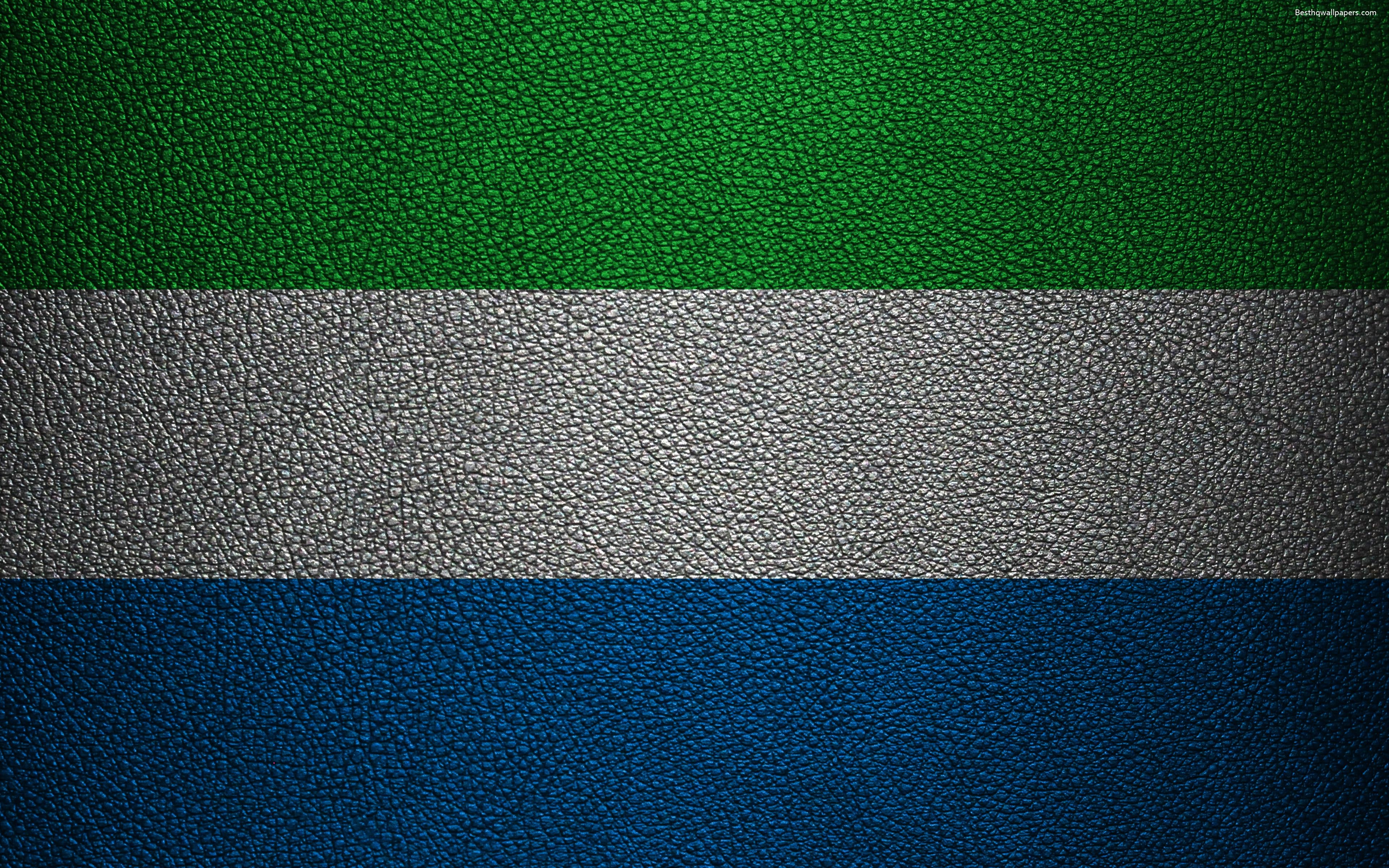 3840x2400 Download wallpaper Flag of Sierra Leone, Africa, 4k, leather, Desktop