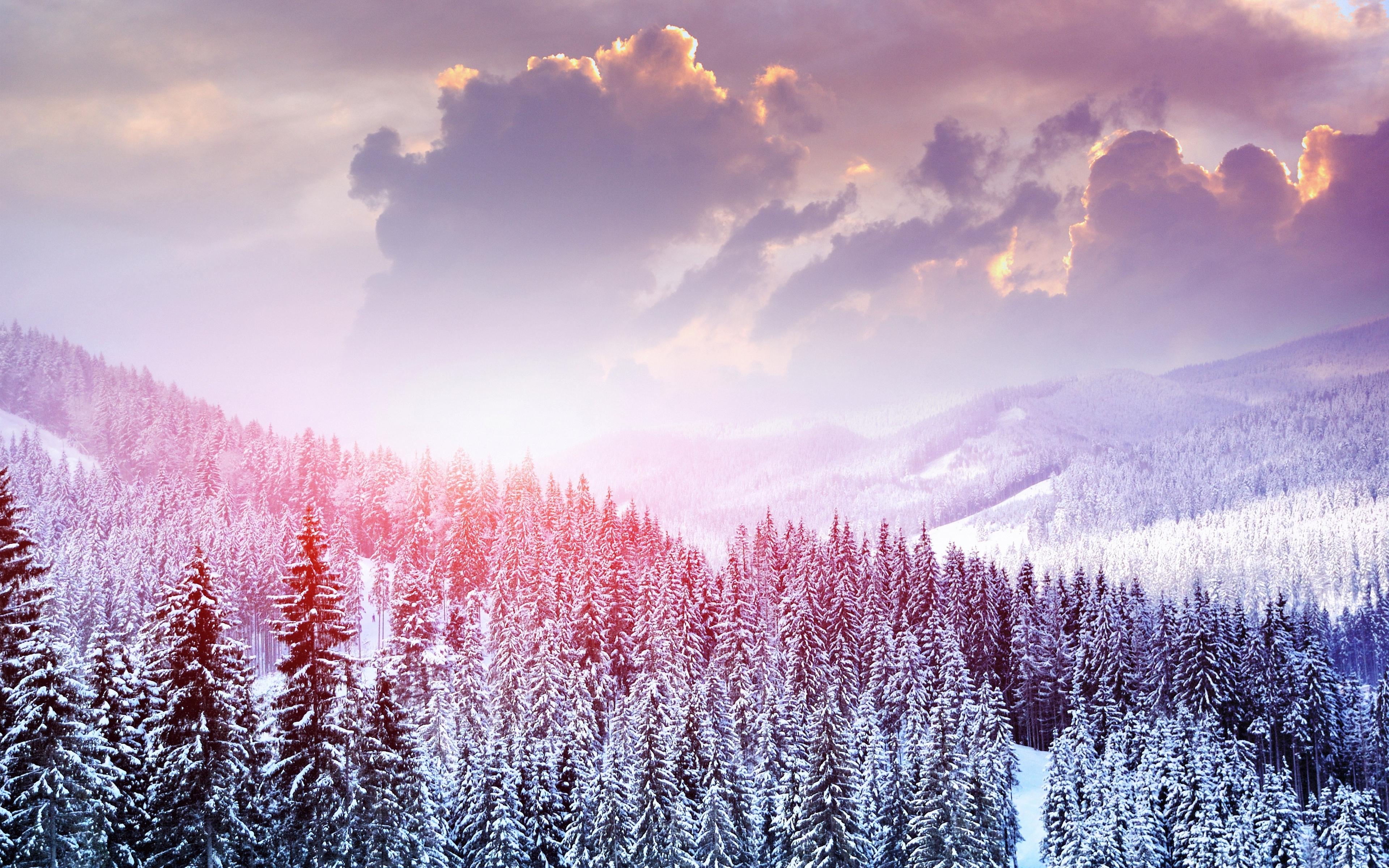 3840x2400 Wallpaper Landscape, Winter, Snow, Trees, Mountains, Desktop