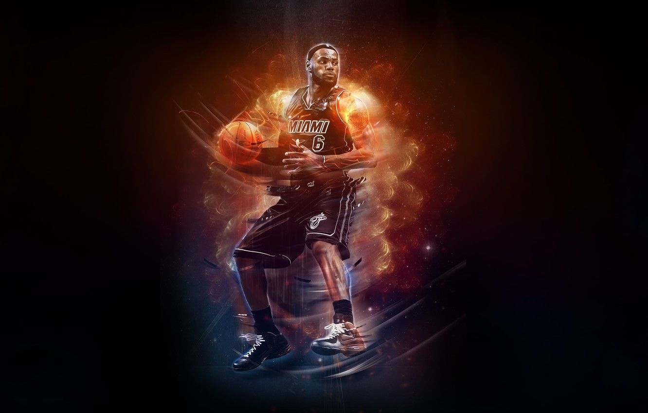 1340x850 Wallpaper Fire, Basketball, Miami, NBA, LeBron James, Basketball, Heat, Player image for desktop, section спорт, Desktop