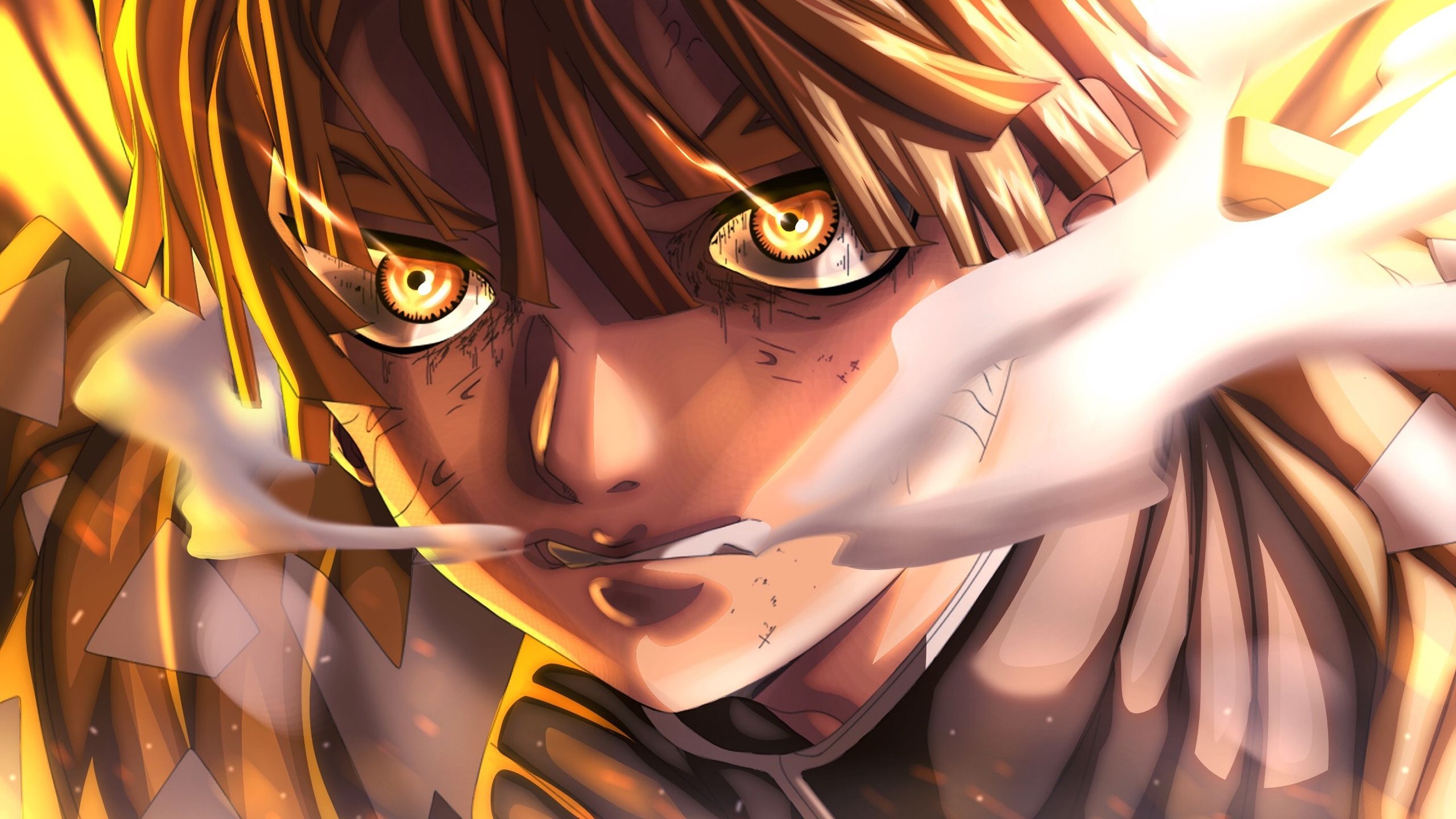 2560x1440 Demon Slayer Scary Zenitsu Agatsuma With Yellow Eyes HD Anime Wallpaper, Desktop