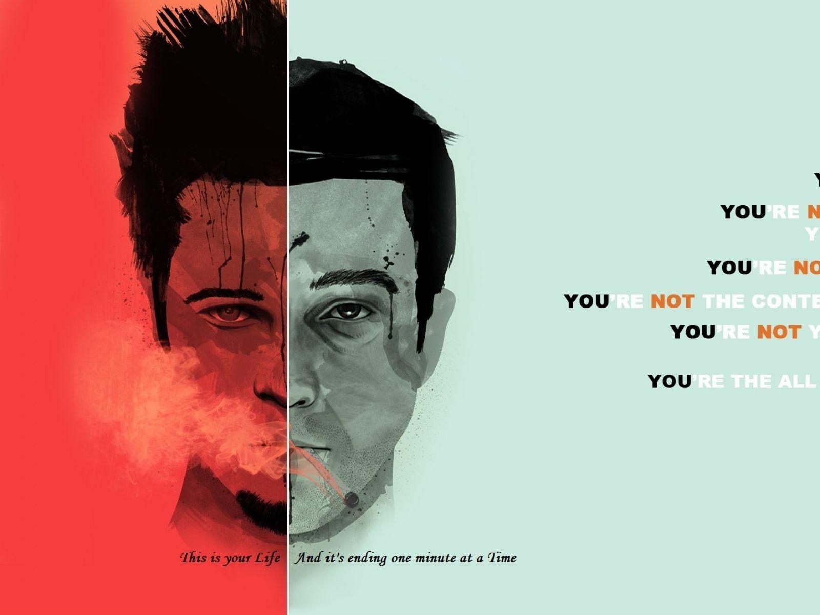 1600x1200 text quotes fight club brad pitt edward norton tyler durden faces, Desktop