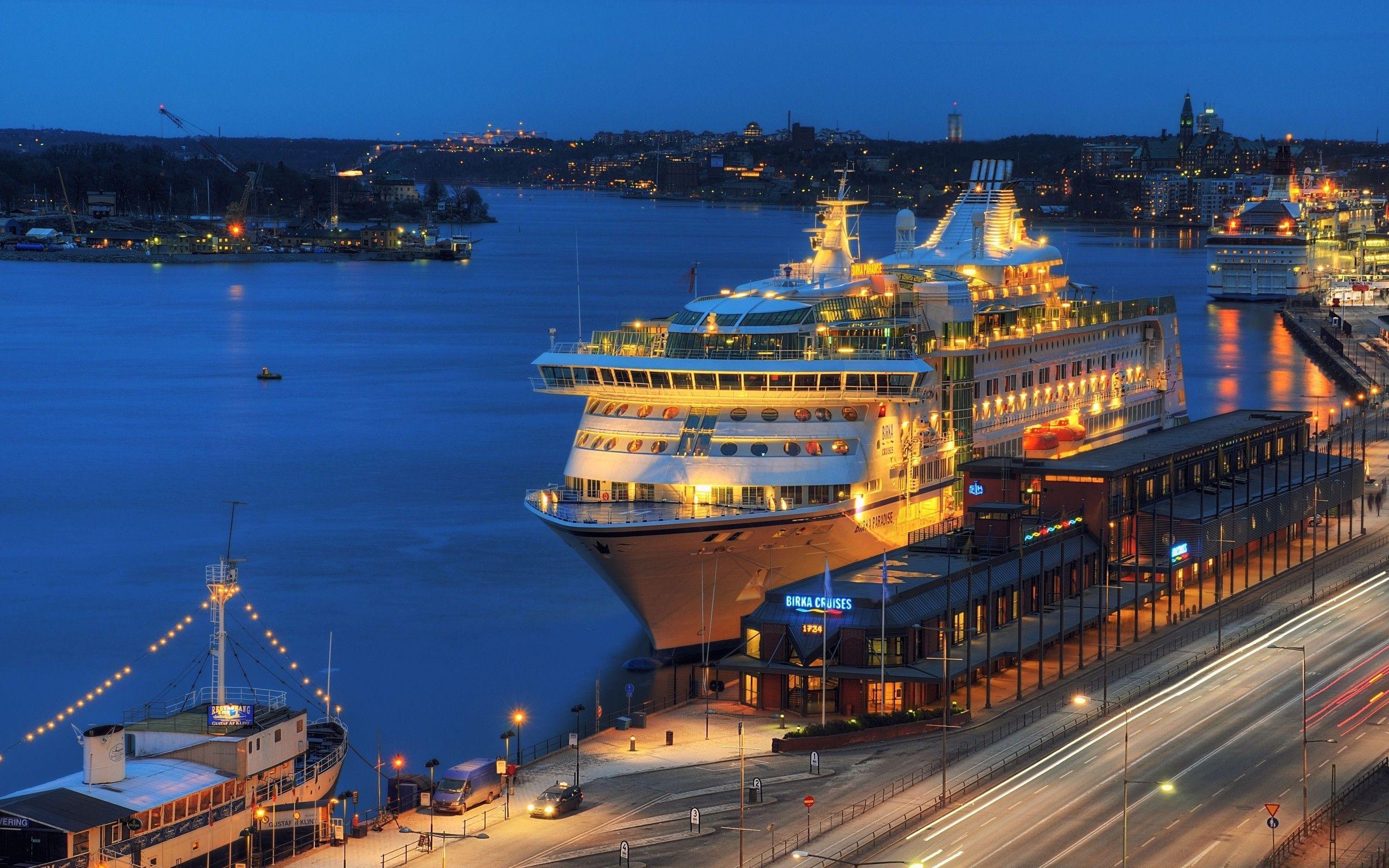 2560x1600 cityscapes, night, Stockholm, cruise ship, cities wallpaper, Desktop