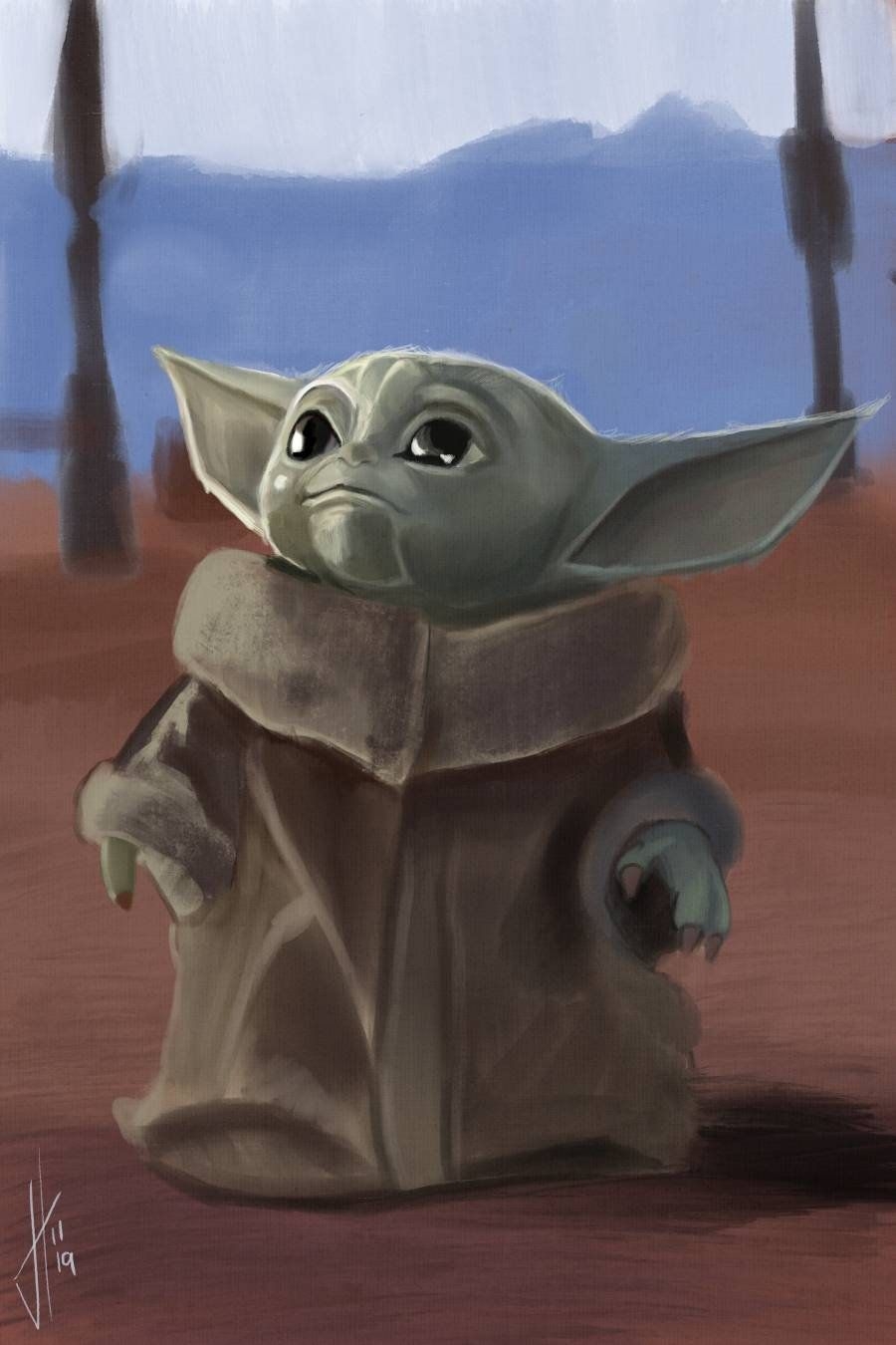 900x1350 Baby Yoda Drawing Wallpaper, Phone