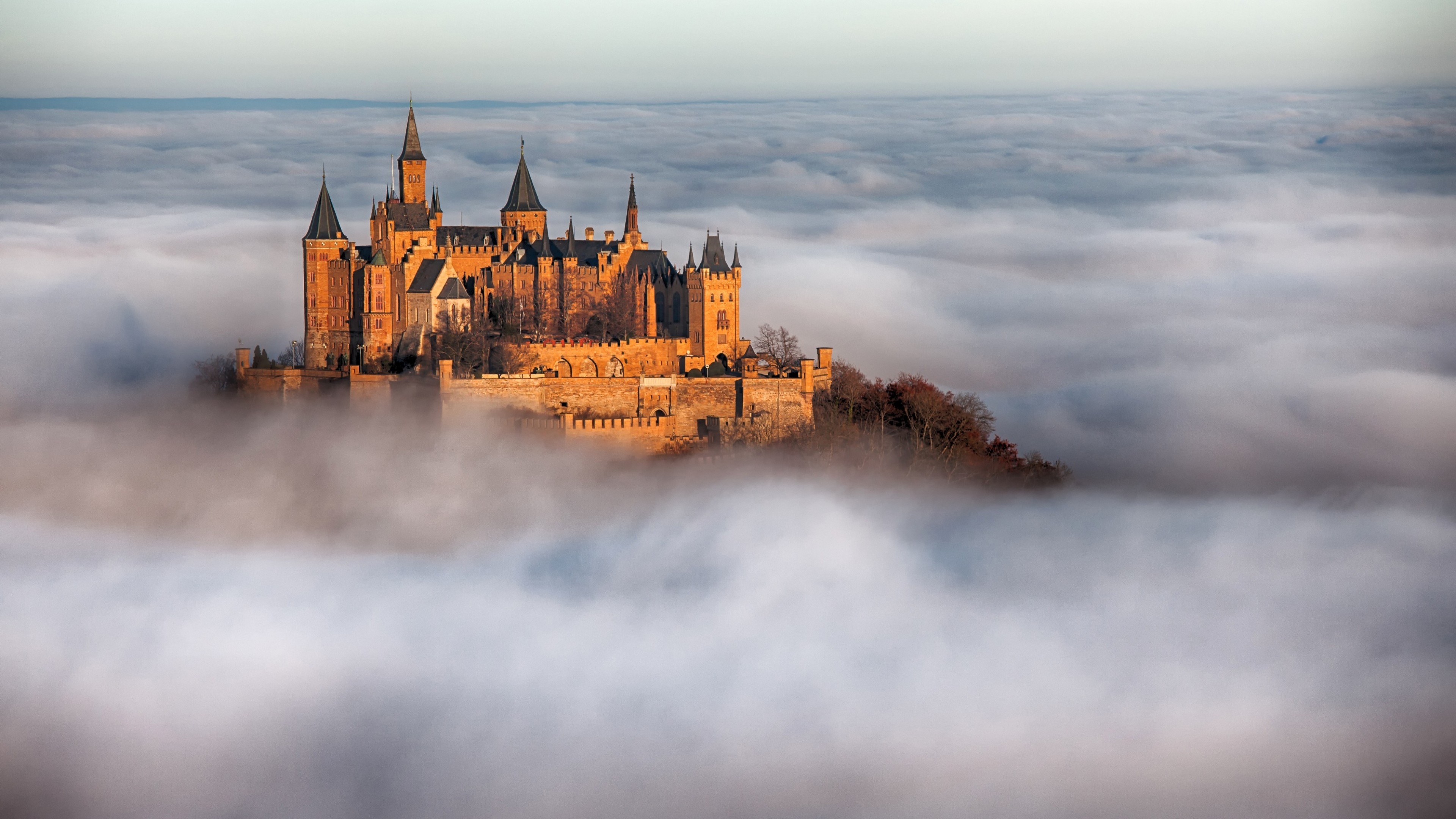 3840x2160 Wallpaper Hohenzollern Castle, Germany, Europe, fog, 4k, Architecture, Desktop