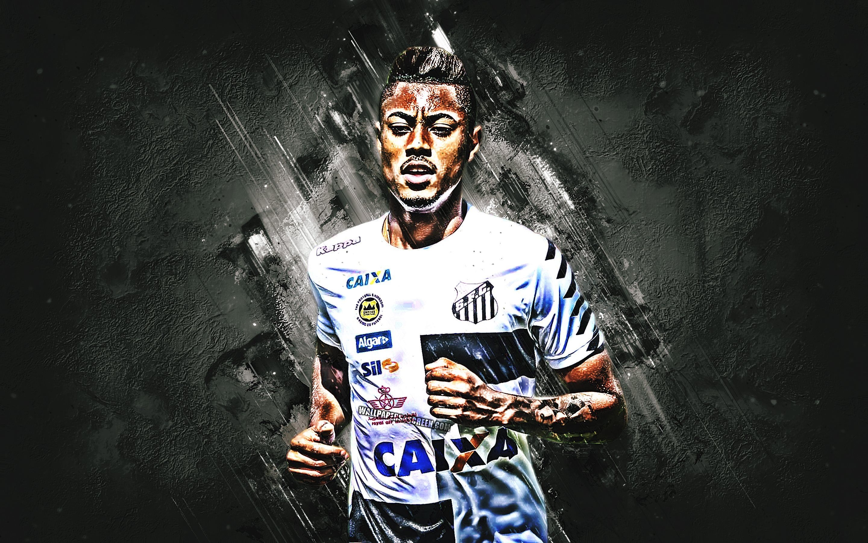 2880x1800 Download wallpaper Bruno Henrique, grunge, Santos FC, black stone, Brazilian footballers, soccer, Serie A, Brazil, football for desktop with resolution. High Quality HD picture wallpaper, Desktop