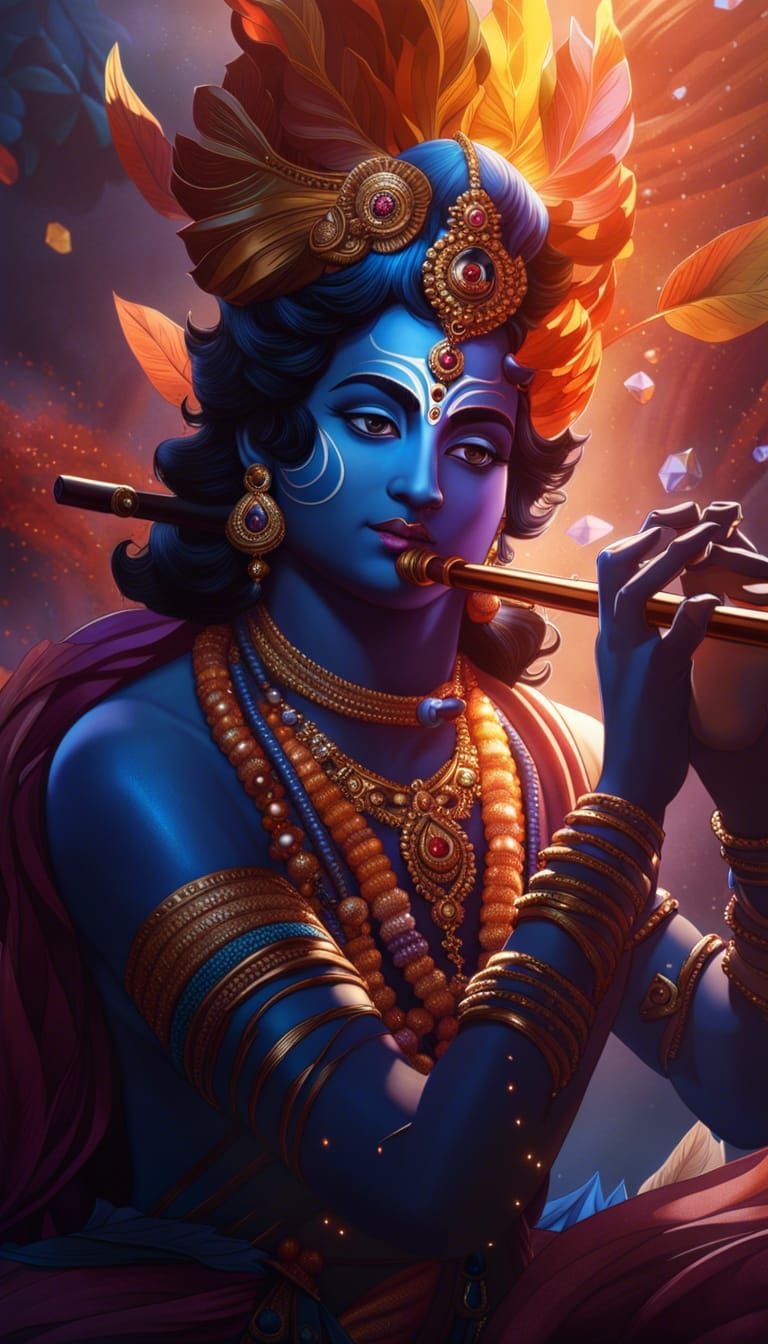 770x1350 Lord Krishna Playing Flute, Phone