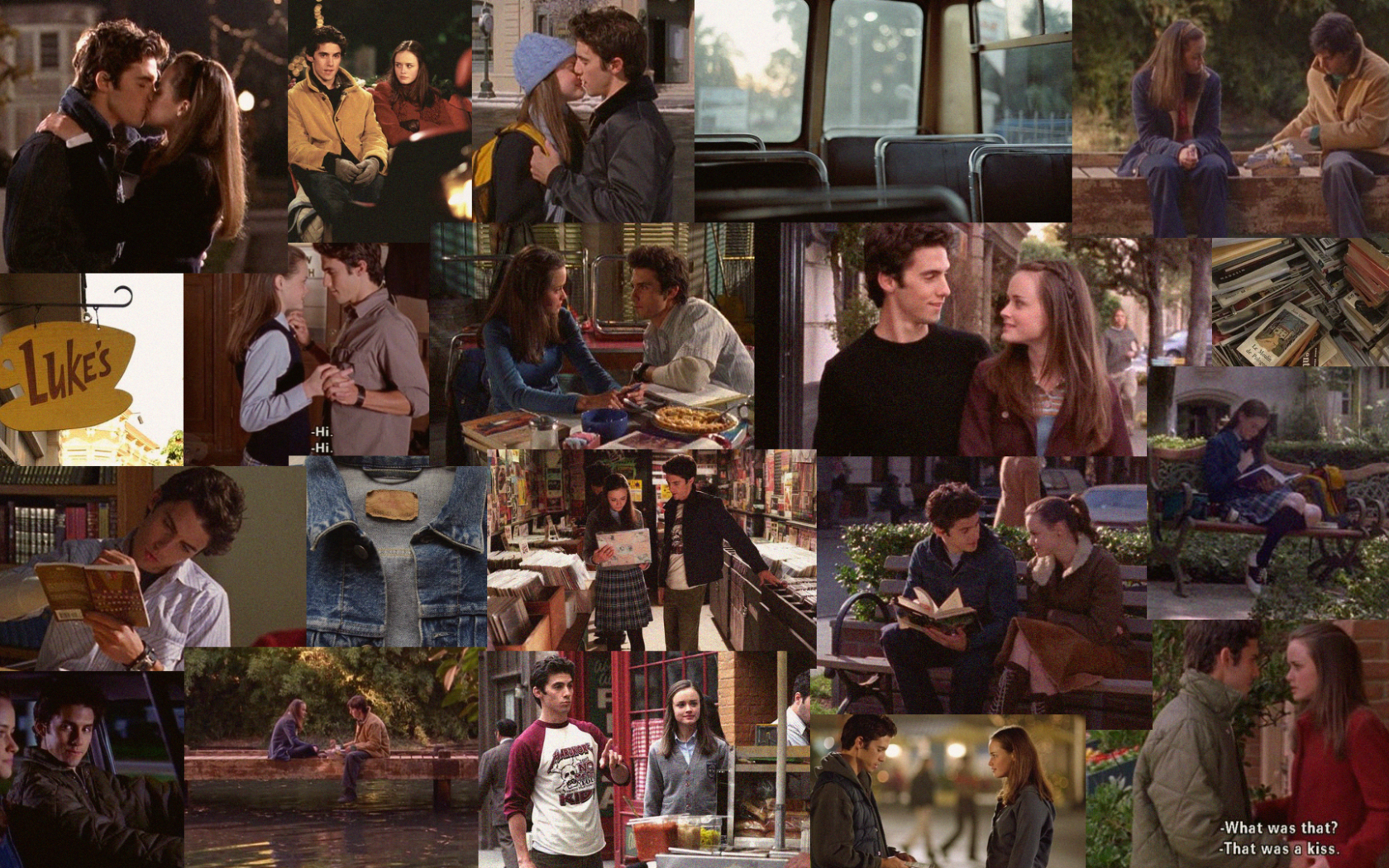 1680x1050 Rory and Jess Collage Desktop Wallpaper Gilmore Girls Aesthetic. Gilmore Girls Desktop Wallpaper. Happy Gilmore Wallpaper, Andy Gilmore Wallpaper, Wallpaper Girls, Desktop