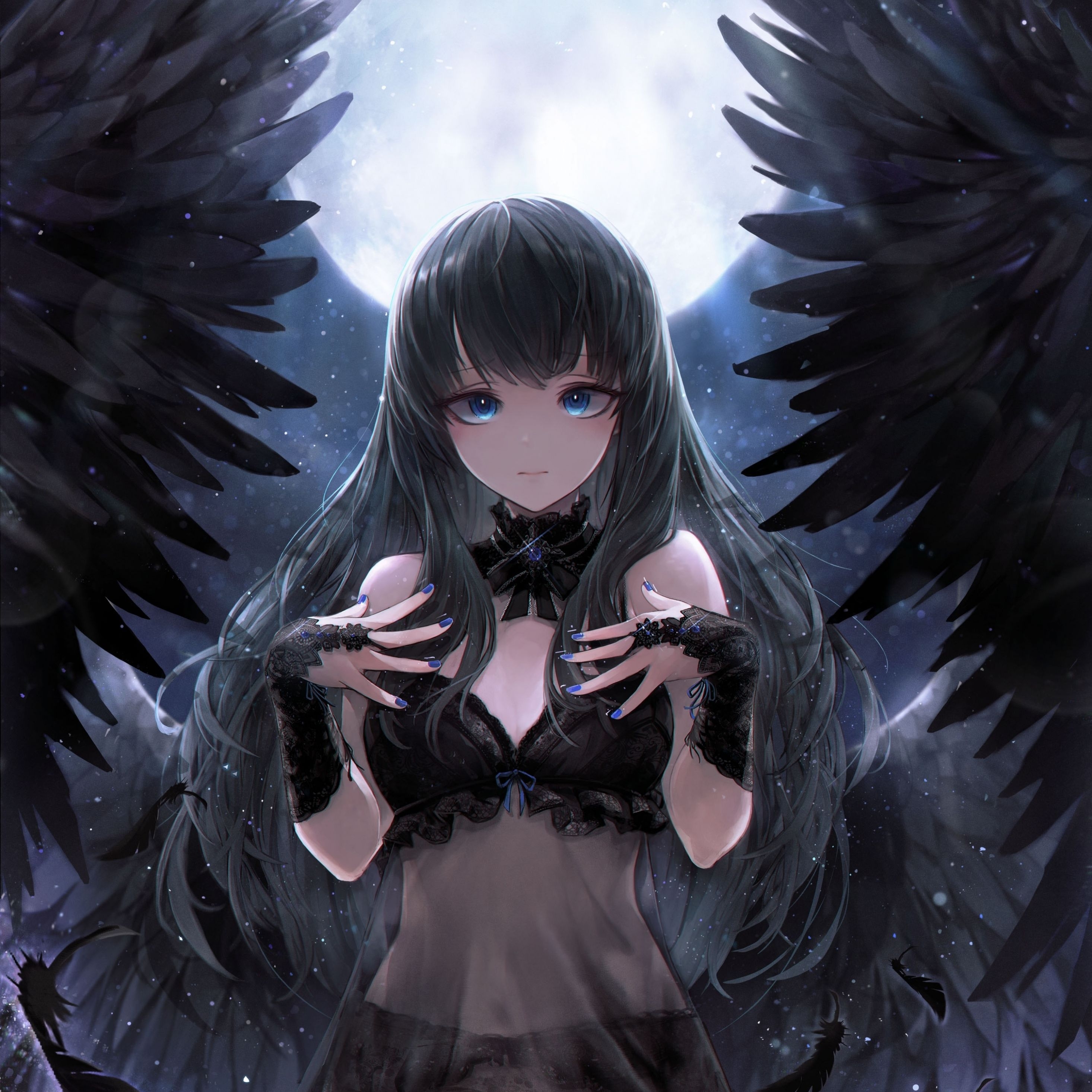 2940x2940 Download  wallpaper black angel, cute, anime girl, art, Phone