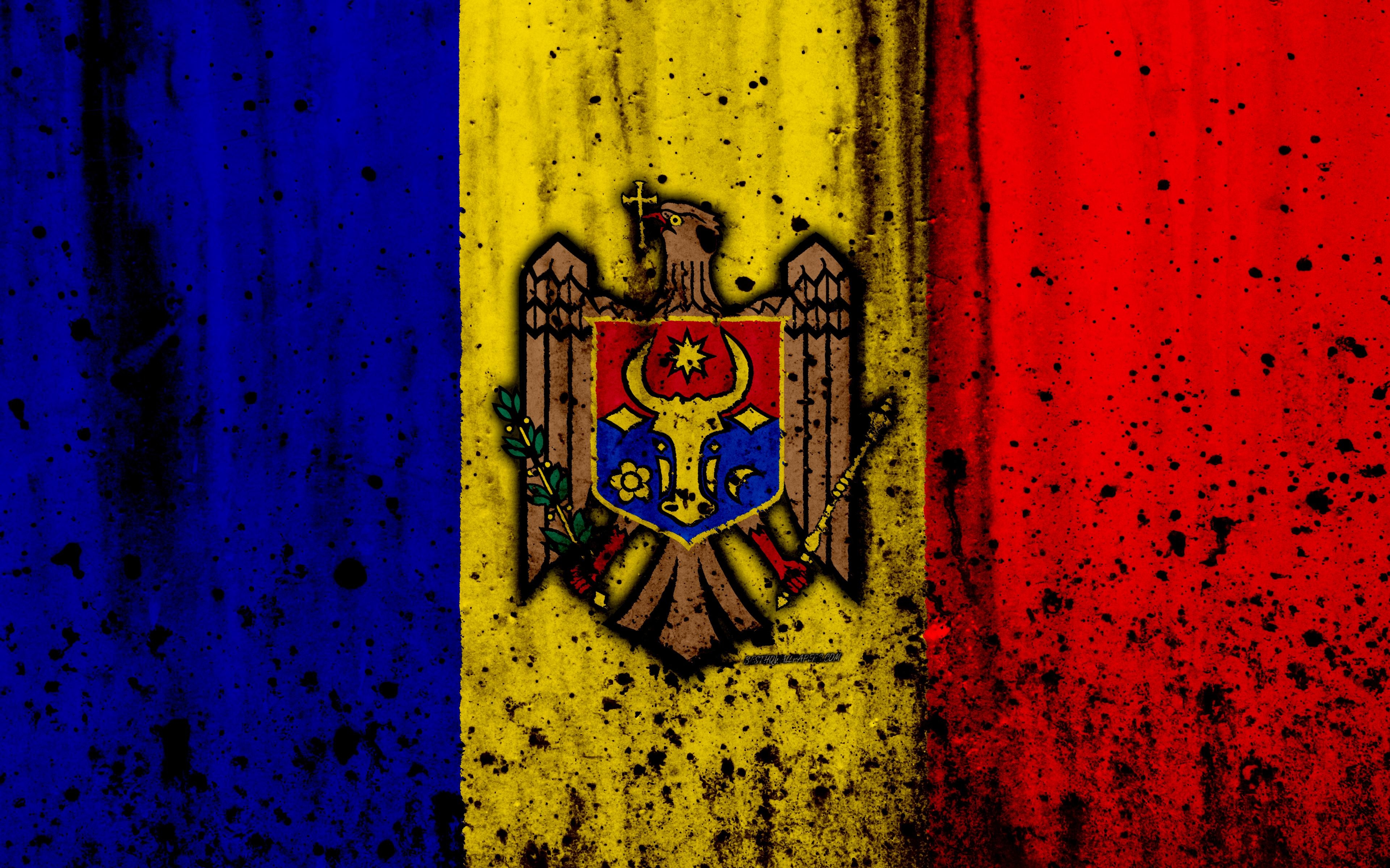 3840x2400 Download wallpaper Moldovan flag, 4k, grunge, flag of Moldova, Desktop