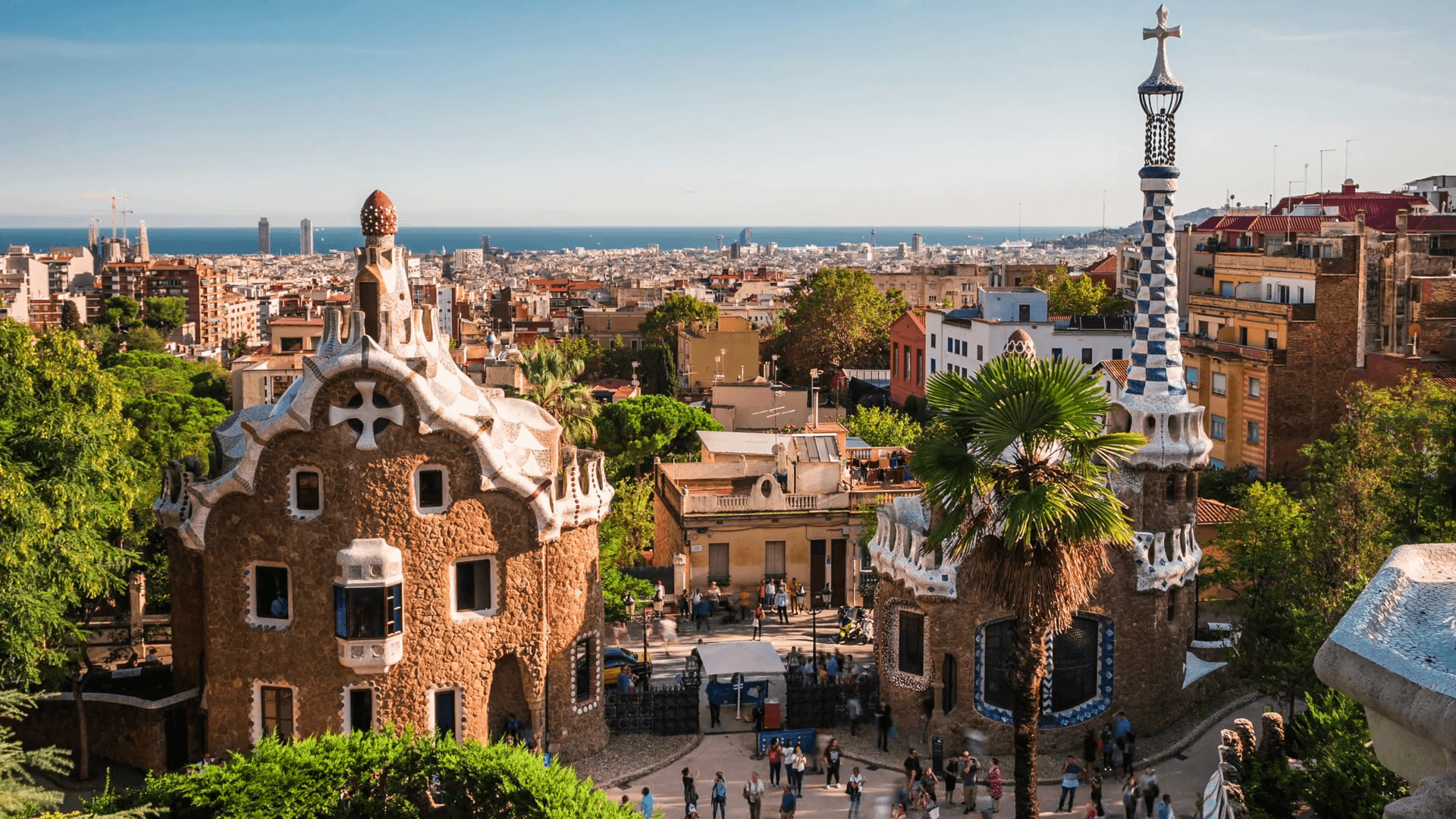 1920x1080 Barcelona, Spain, Time Lapse View of Park Guell and Barcelona, Desktop