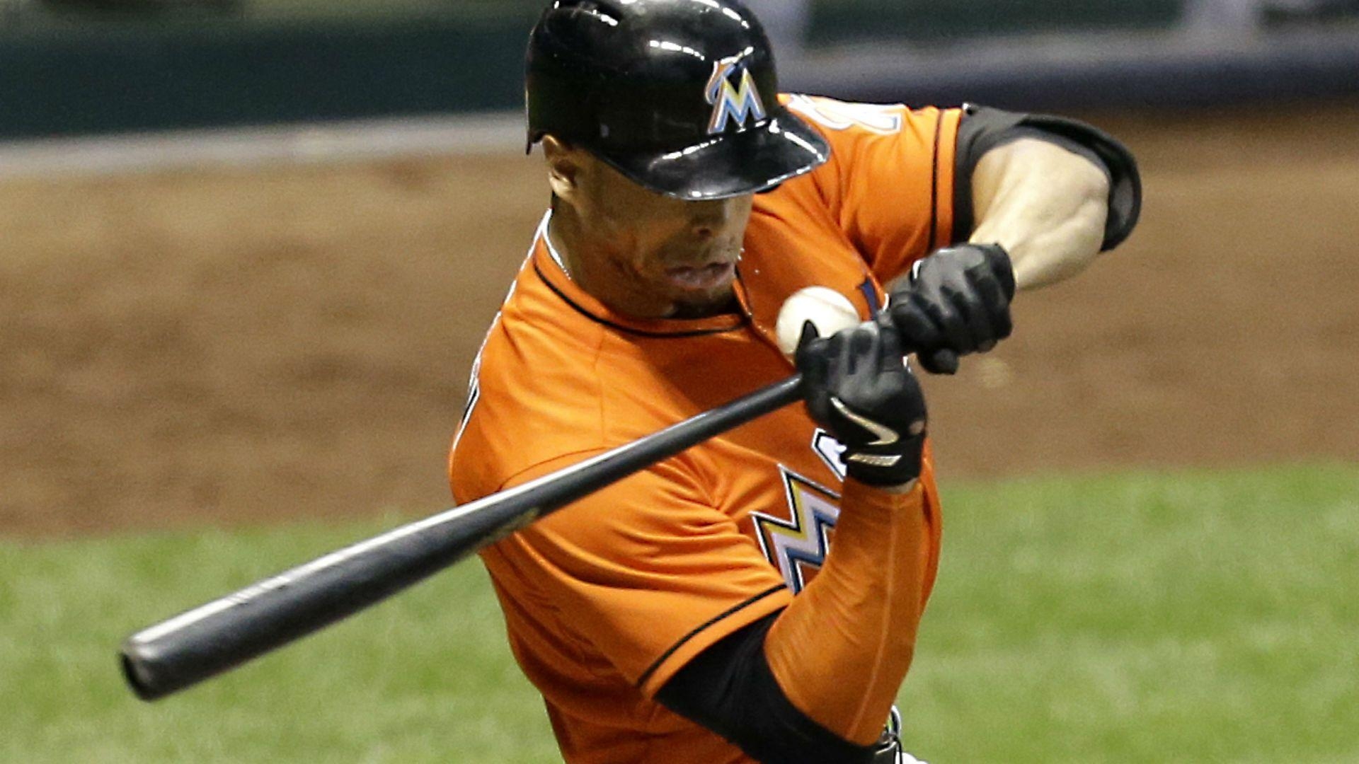 1920x1080 Marlins' Giancarlo Stanton introduces helmet with faceguard. MLB, Desktop