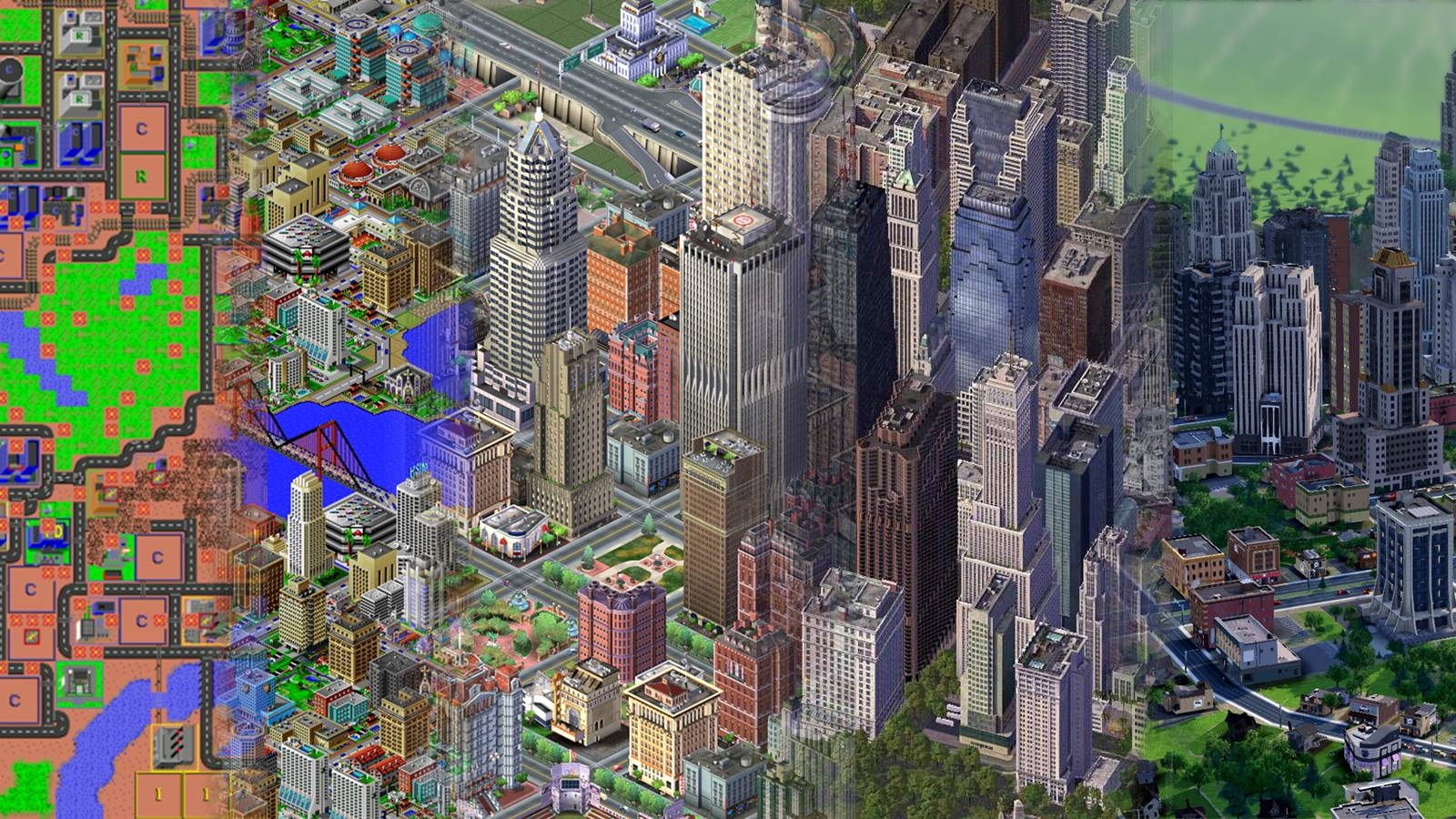 1600x900 I made a wallpaper showing the Evolution of SimCity, Desktop